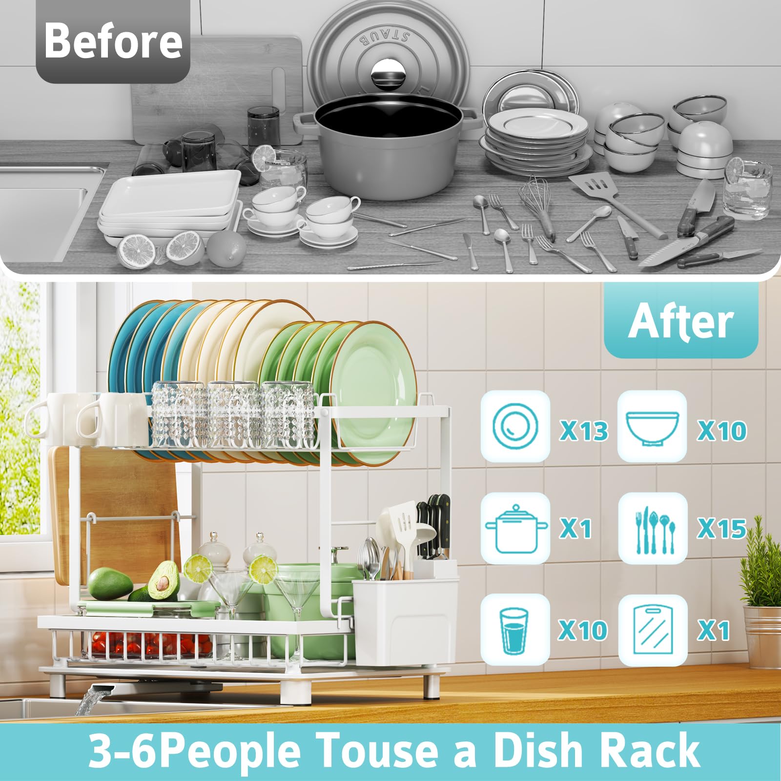 2 Tier Dish Drying Rack for Kitchen Counter