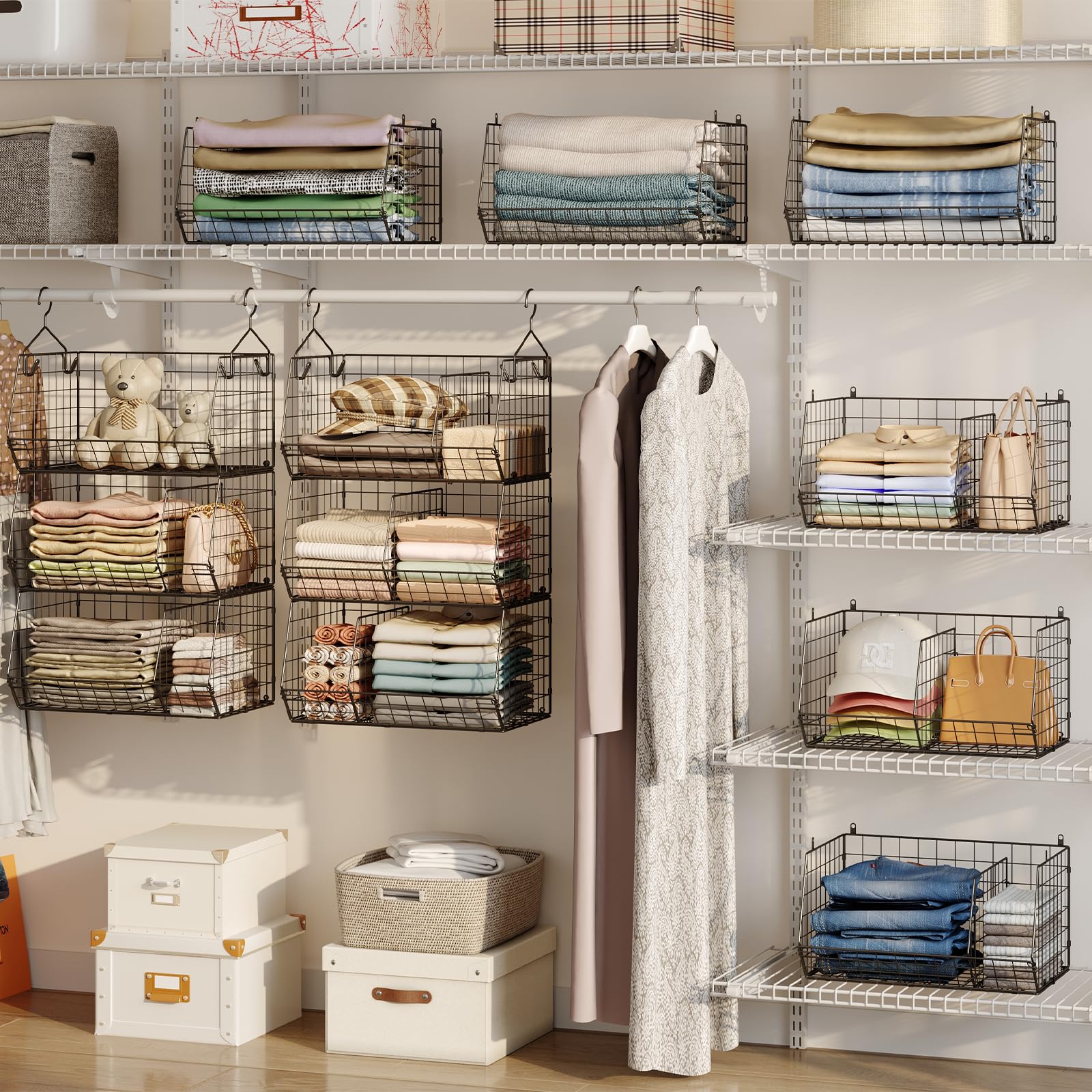 3 Tier Closet Hanging Shelves with Divider