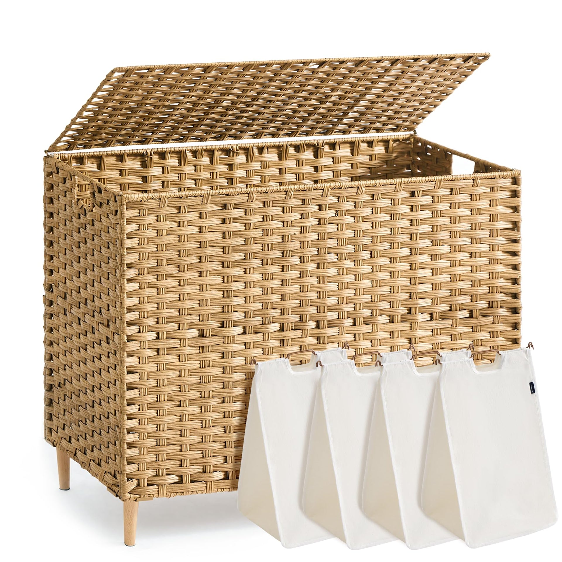 4 Section Laundry Hamper with Lid