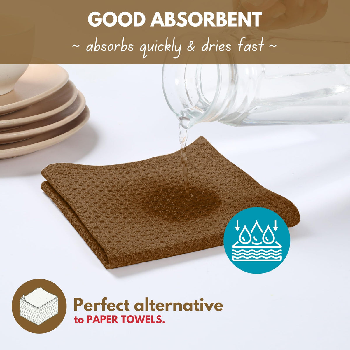 Cotton Dish Towel 4 Pack Waffle Weave Tea Towels for Cleaning Drying (4 Count)