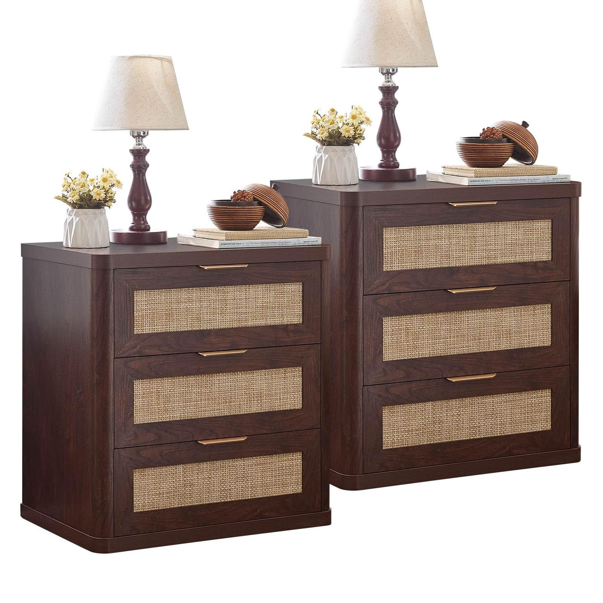 Rattan 23" Nightstands Set of 2 with Drawers for Bedroom (2 Count)