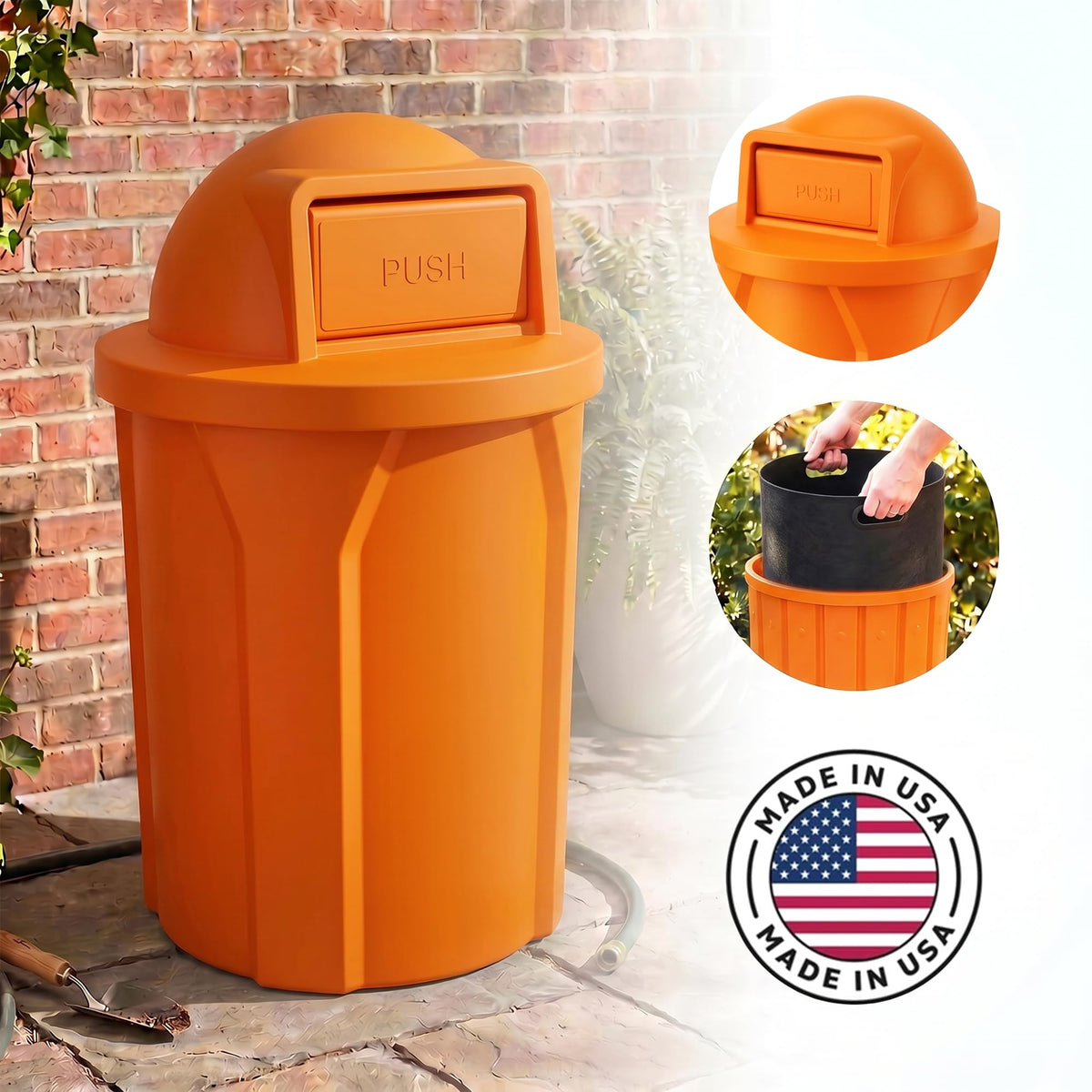 Campus Collection 42 Gallon Plastic Commercial Garbage Can with Push Lid