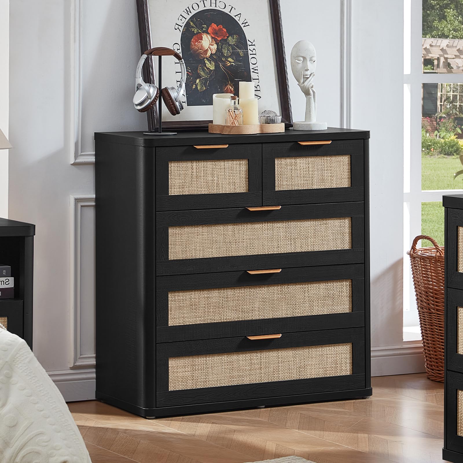 Rattan Dresser for Bedroom Set of 2