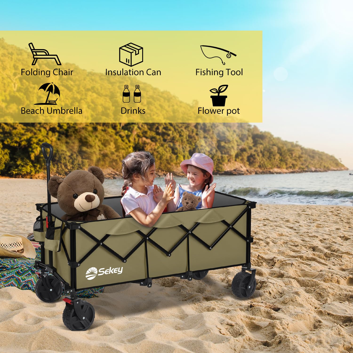 48''L Collapsible Foldable Extended Wagon with 660lbs Weight Capacity