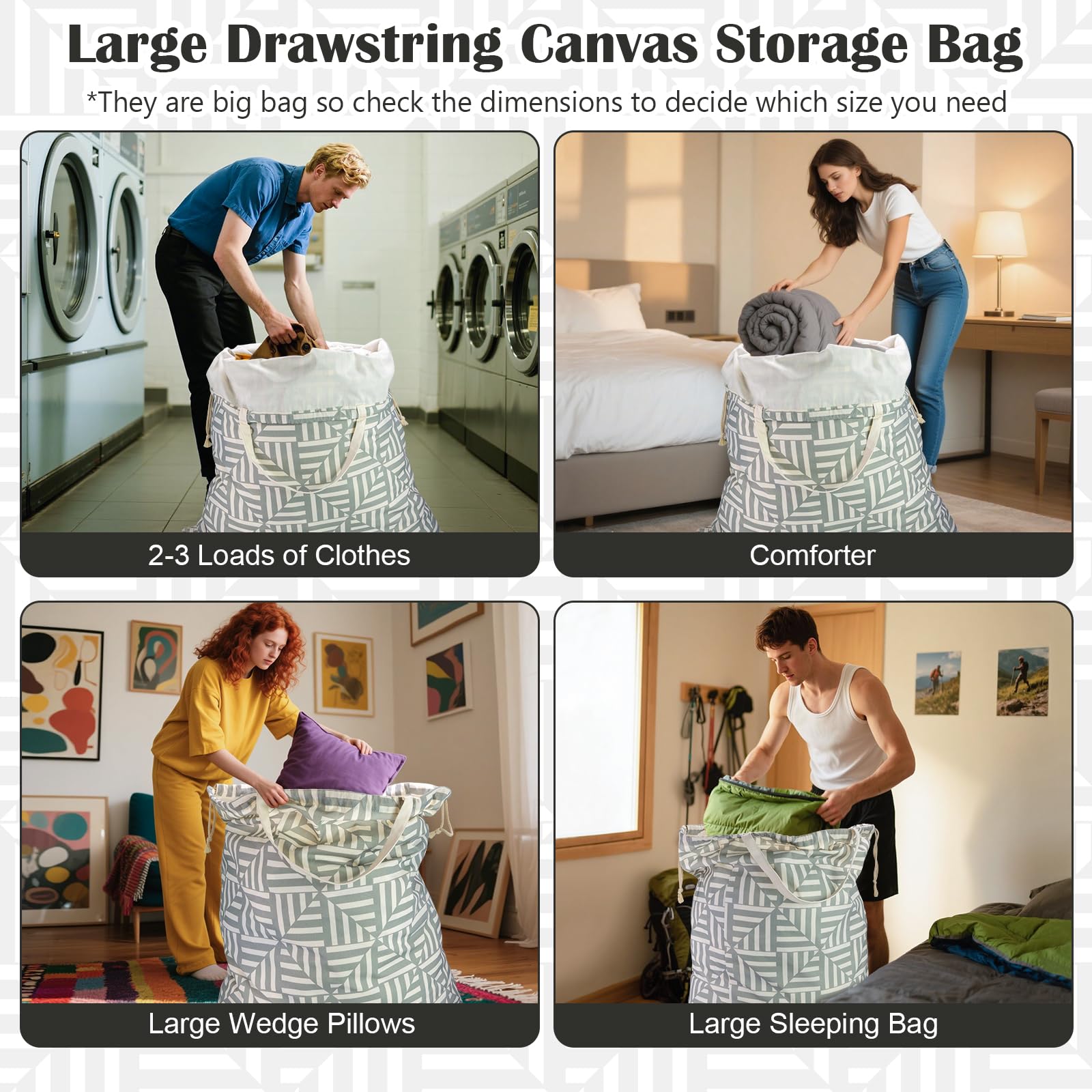 Canvas Laundry Bag with Handles & Drawstring 30"Wx35"H