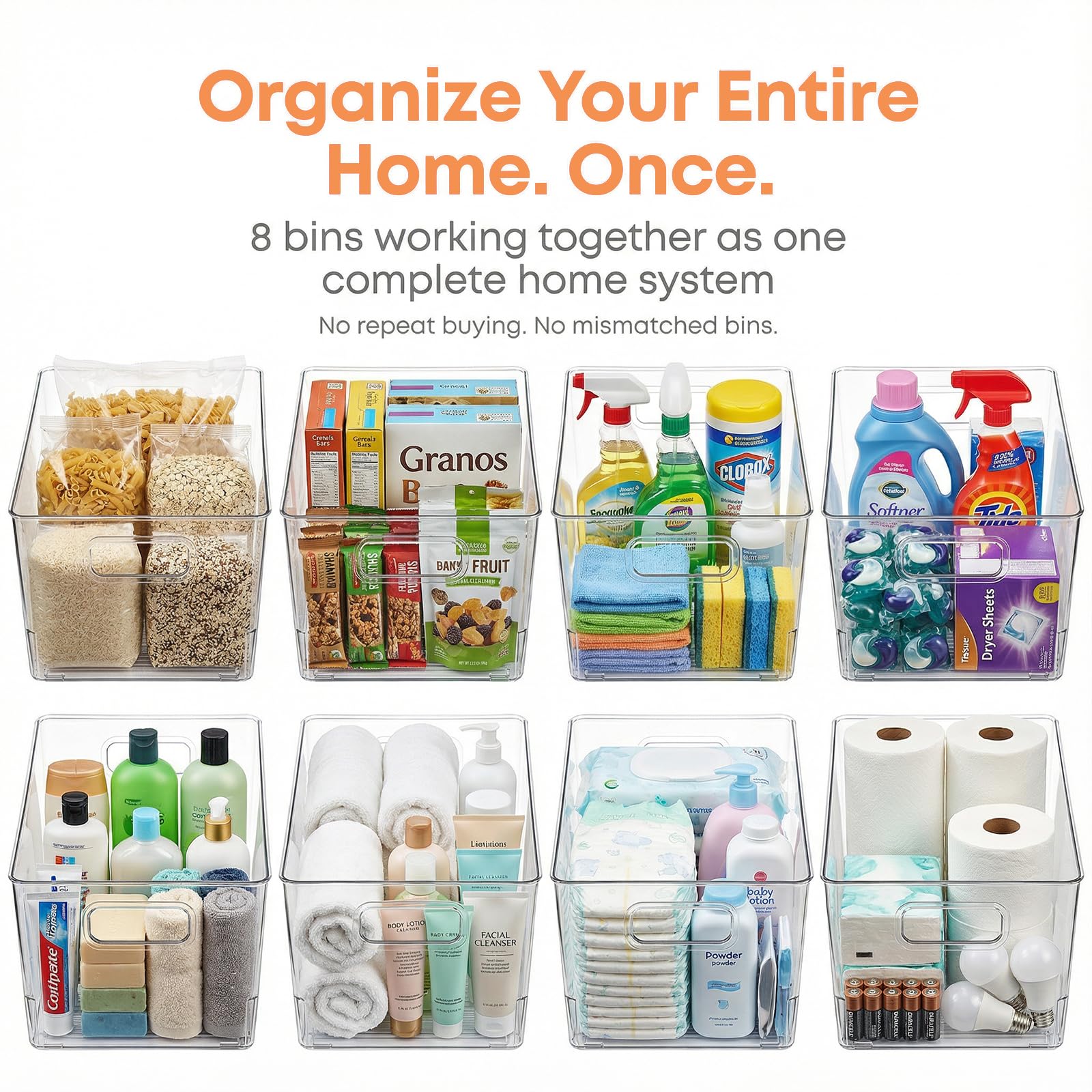 8 Pack Clear Plastic Storage Bins 12x8x6in Pantry Organizer