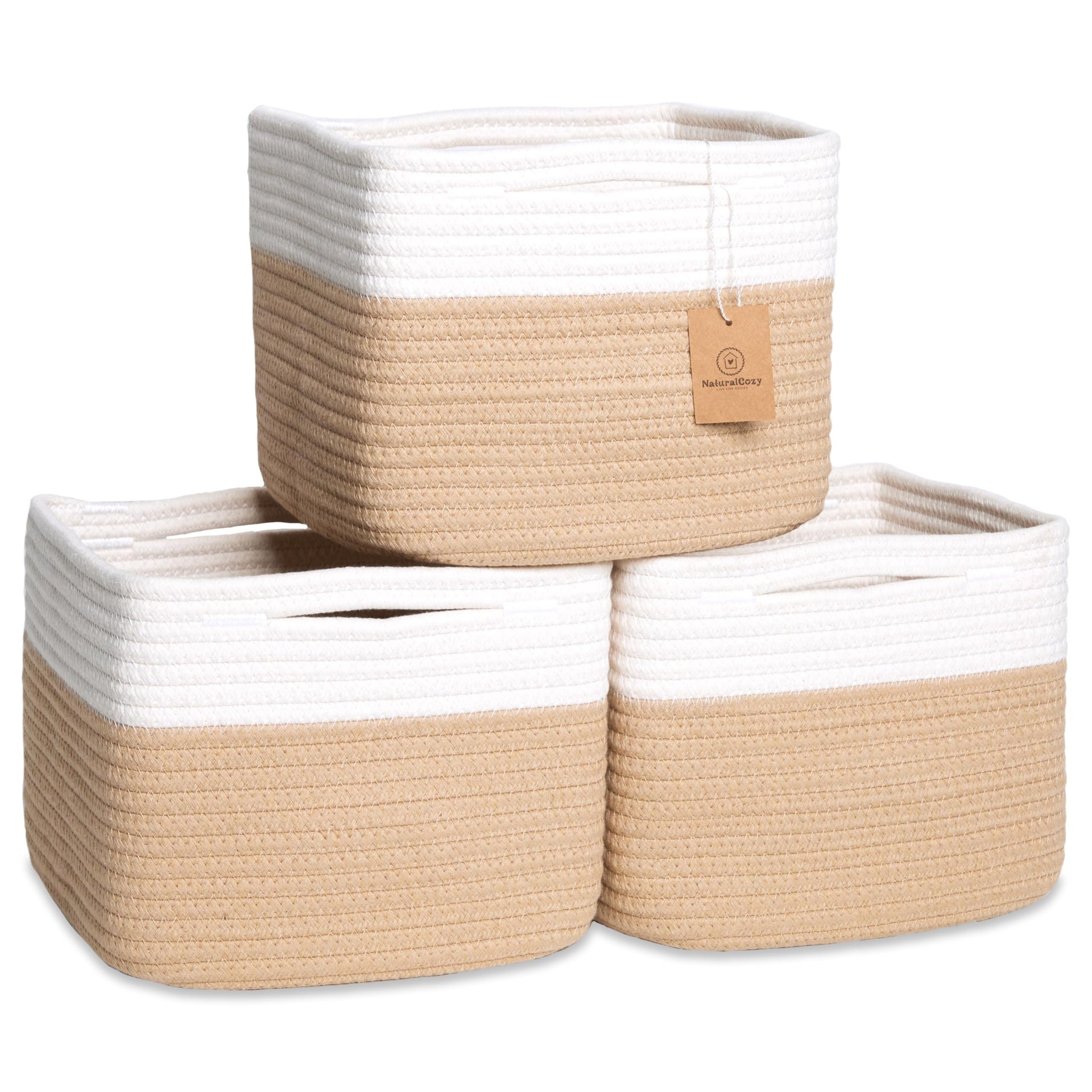 Storage Cubes 9”x9”x7”Cotton Rope Woven Baskets for Organizing 3 (3 Count)
