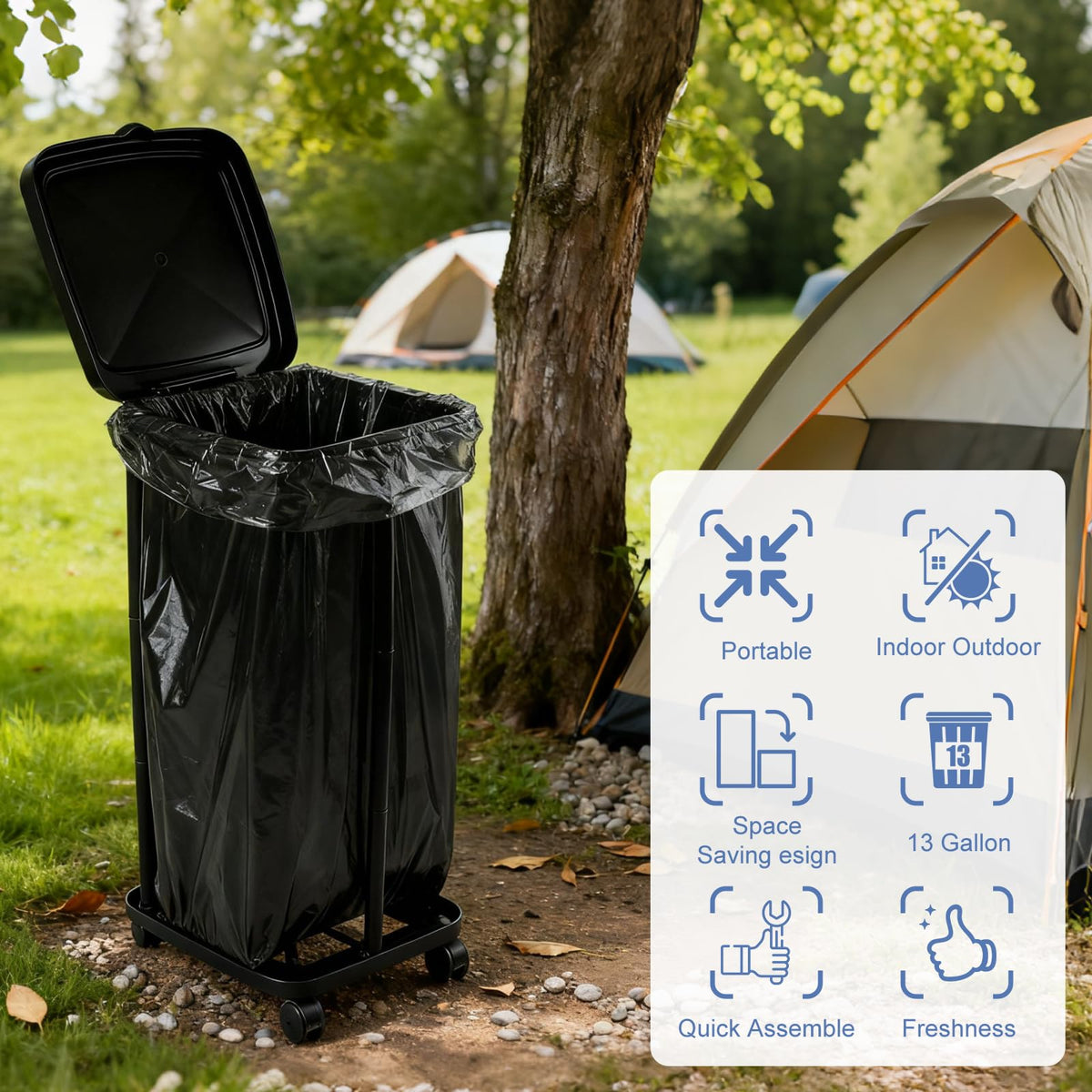Collapsible Trash Can Camping Portable Garbage Bin Holder Stand with Wheels Plastic Outdoor Trash Can with Lid for Outside Indoor