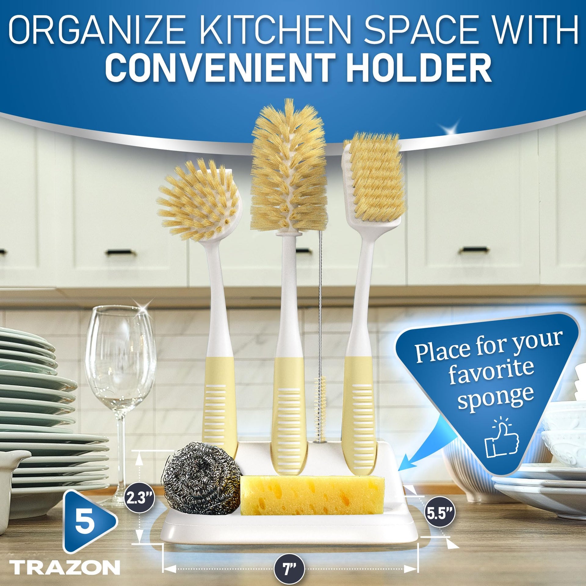 Dish Brush Set of 5 with Holder (3 Count)