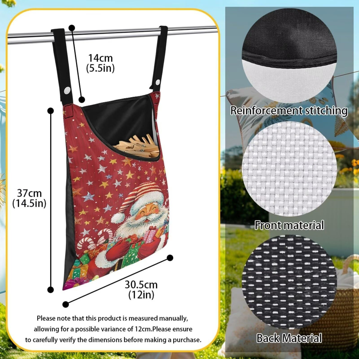 Santa Claus Gifts Laundry Clothespin Bag Space