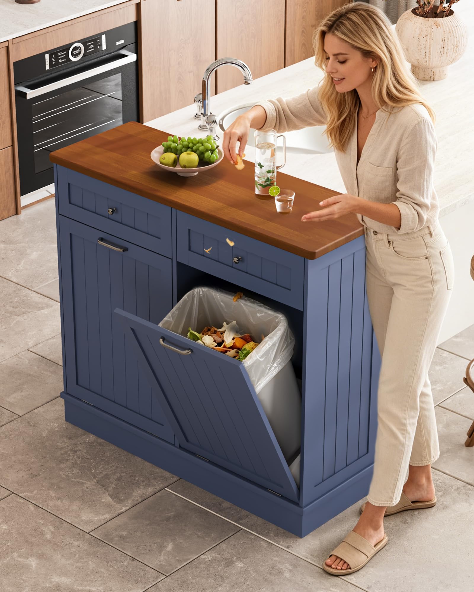 2 x 10 Gallon Tilt Out Trash Cabinet with 2 Big Storage Drawer