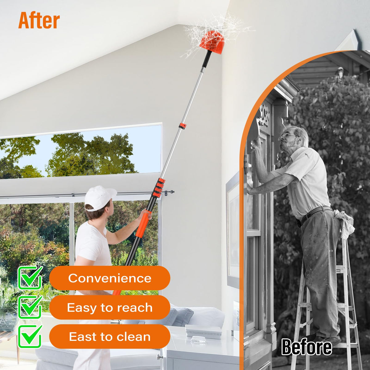 30FT Reach Cobweb Duster with Extension Pole