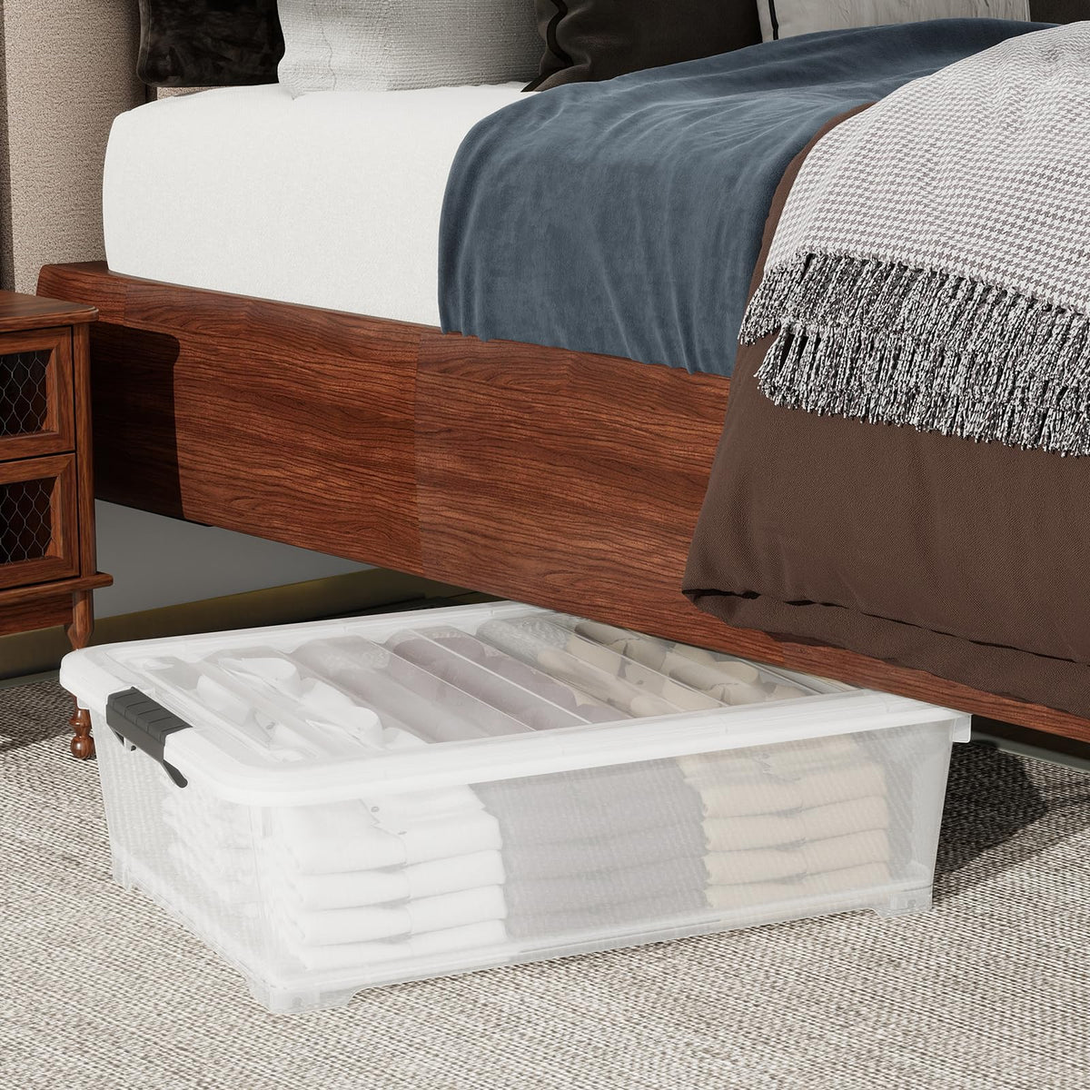 52 Quart Large Plastic Underbed Latching Storage Box (3 Count)