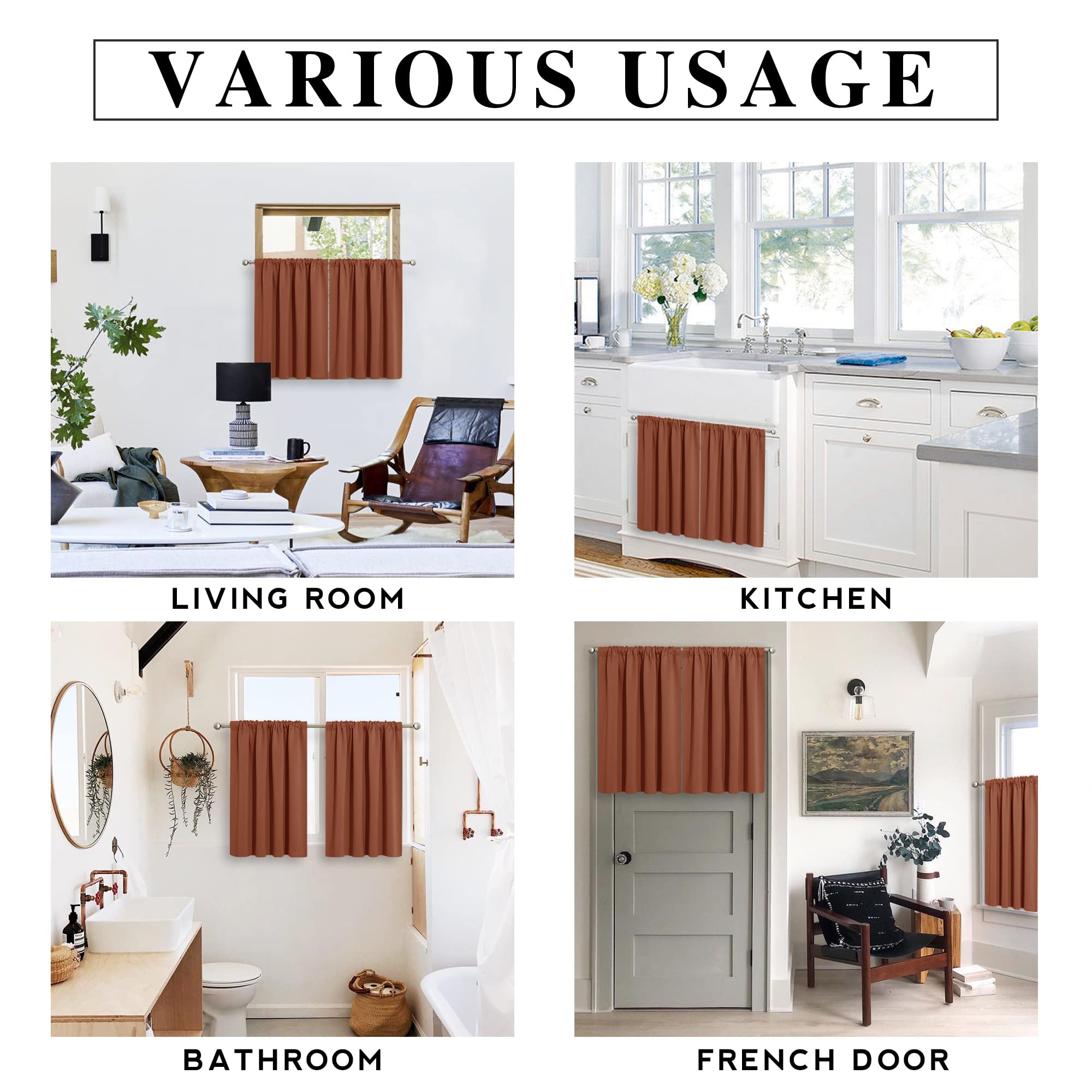 Short Blackout Curtains for Small Window Kitchen Bathroom Cafe RV (2 Count)