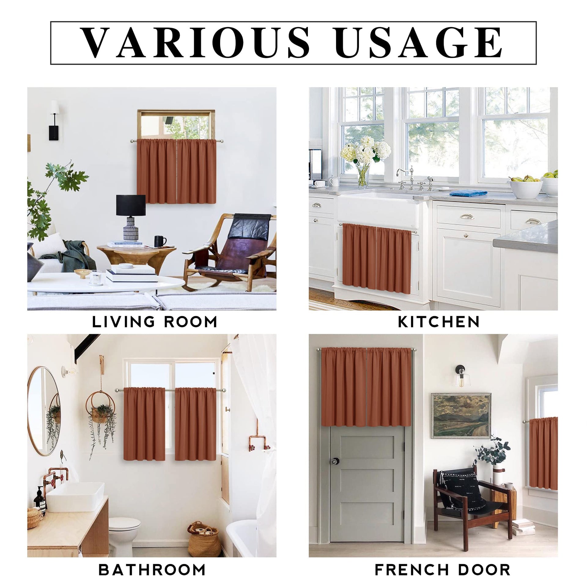 Cafe Blackout Curtains 24 inch Length for RV Camper Kitchen Window (2 Count)