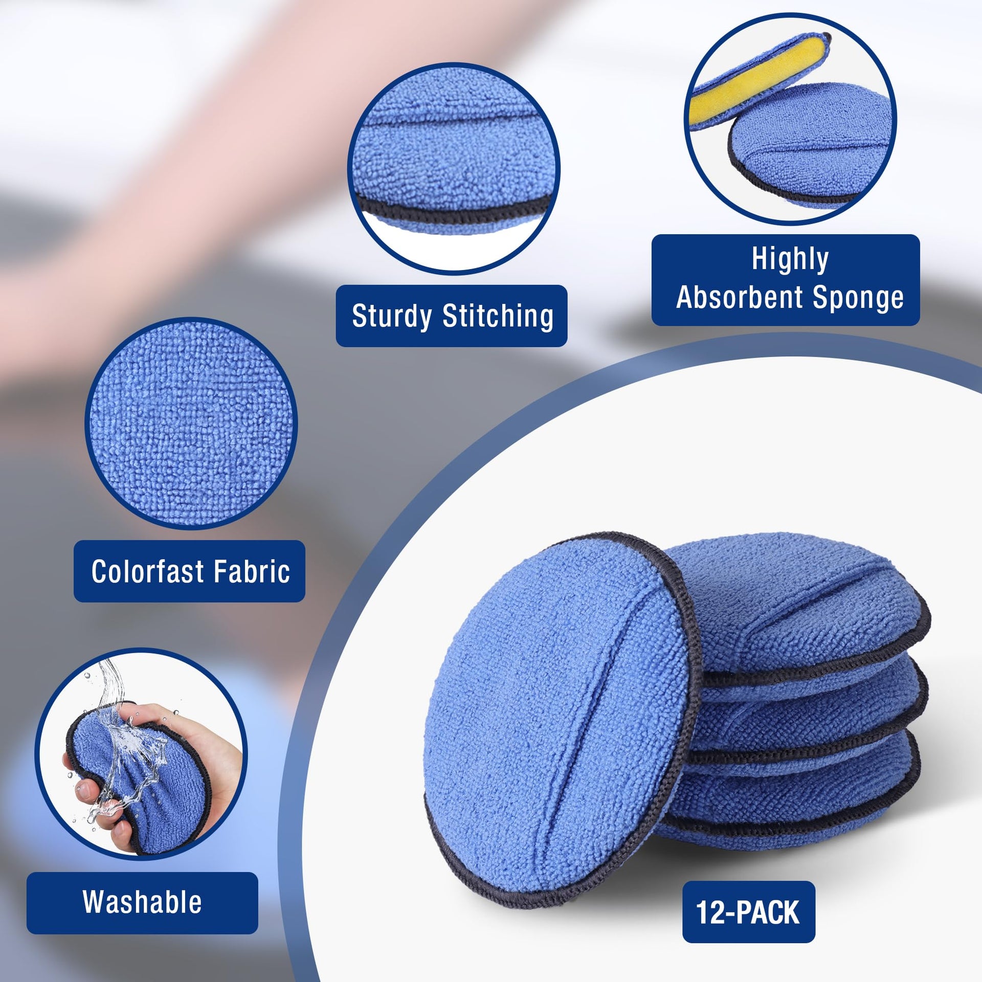 12 Pack Car Wax Applicator Pads with Finger Pocket (12 Count)