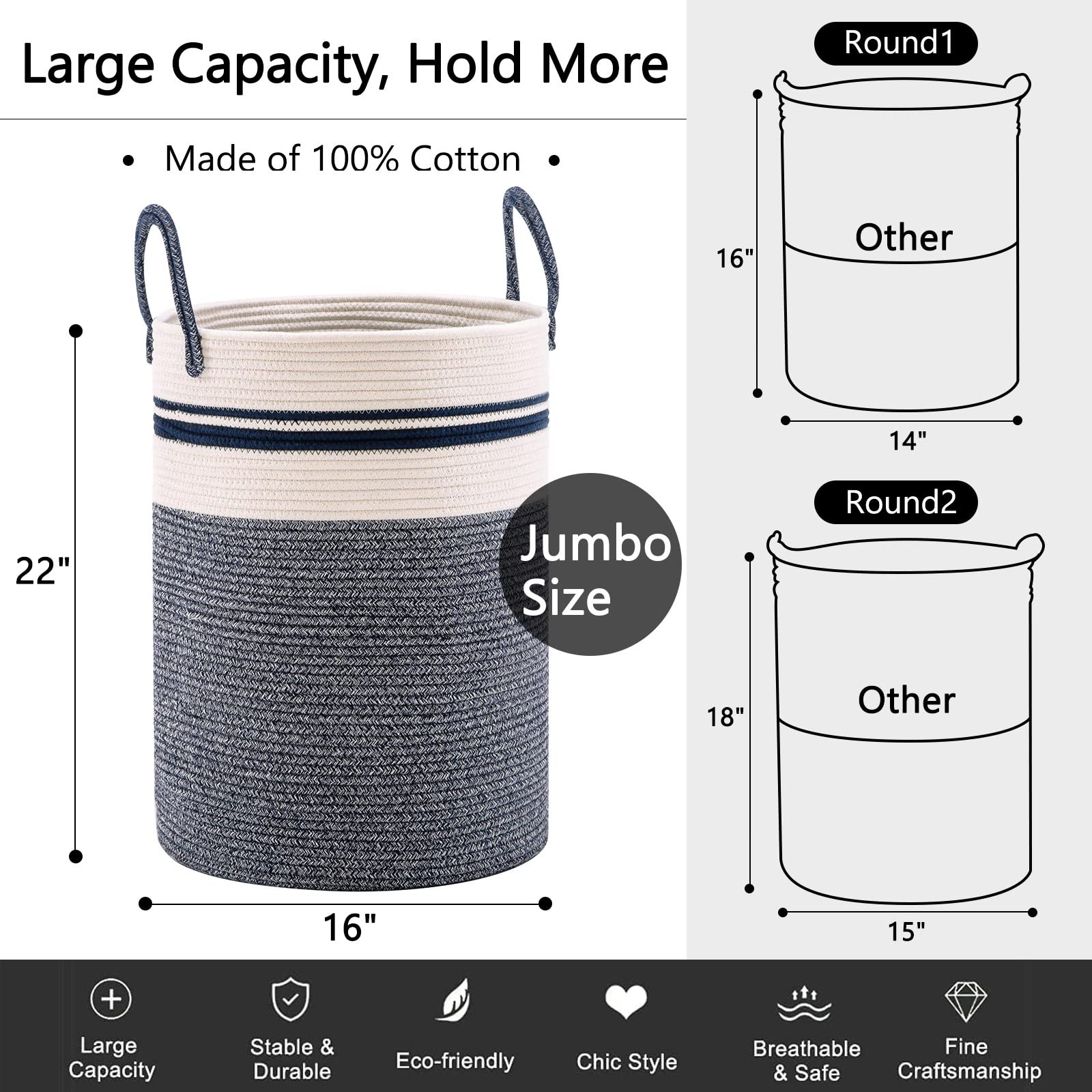 Cotton Rope Laundry Hamper Basket - ModHome Supplies