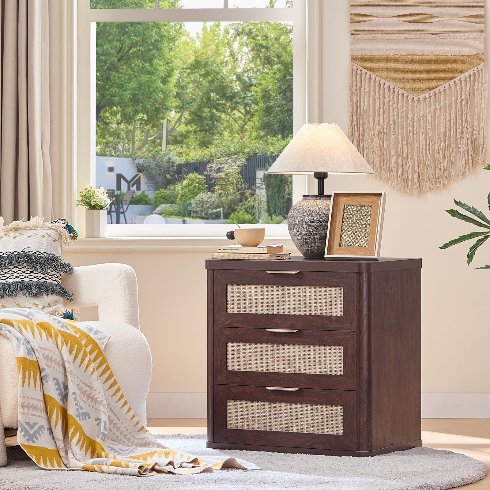 Rattan 23" Nightstands Set of 2 with Drawers for Bedroom (2 Count)
