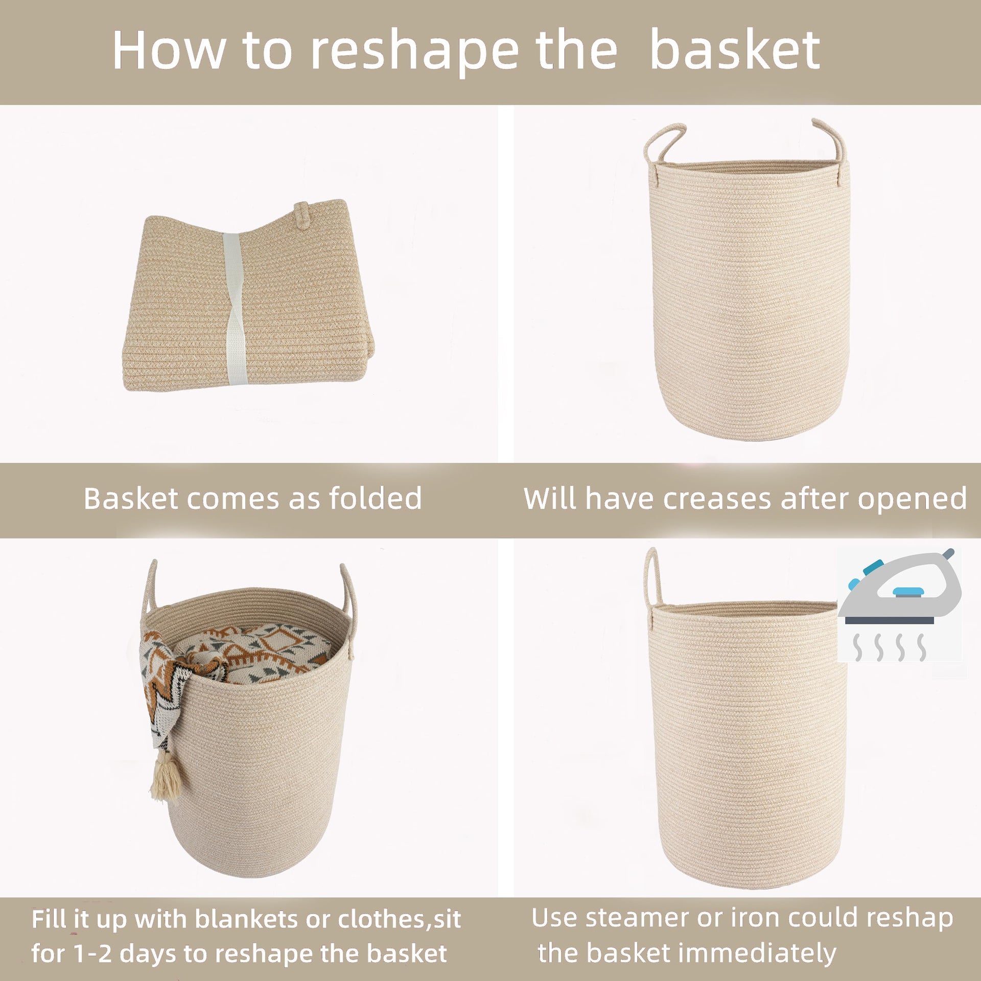 Cotton Rope Laundry Basket Hamper for Clothes Large Oatmeal