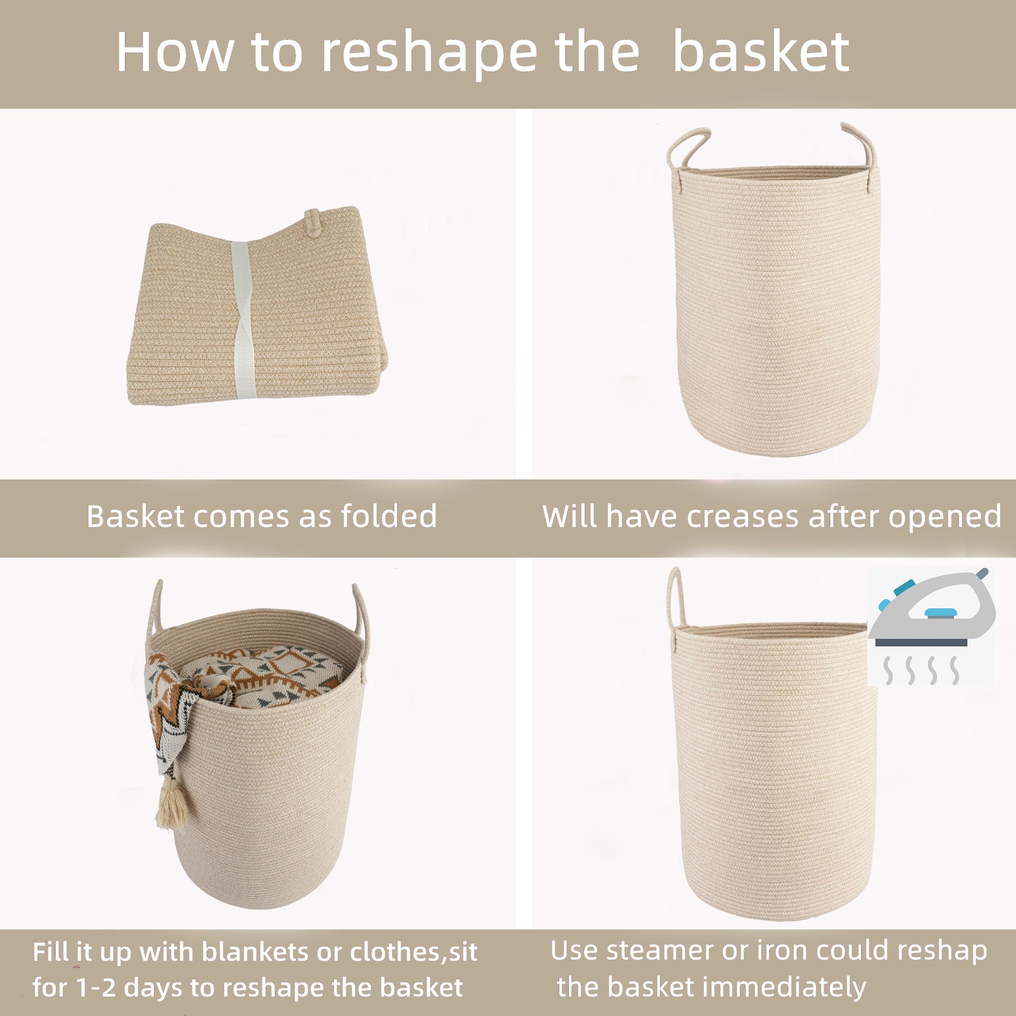 Cotton Rope Laundry Basket Hamper for Clothes Large Oatmeal