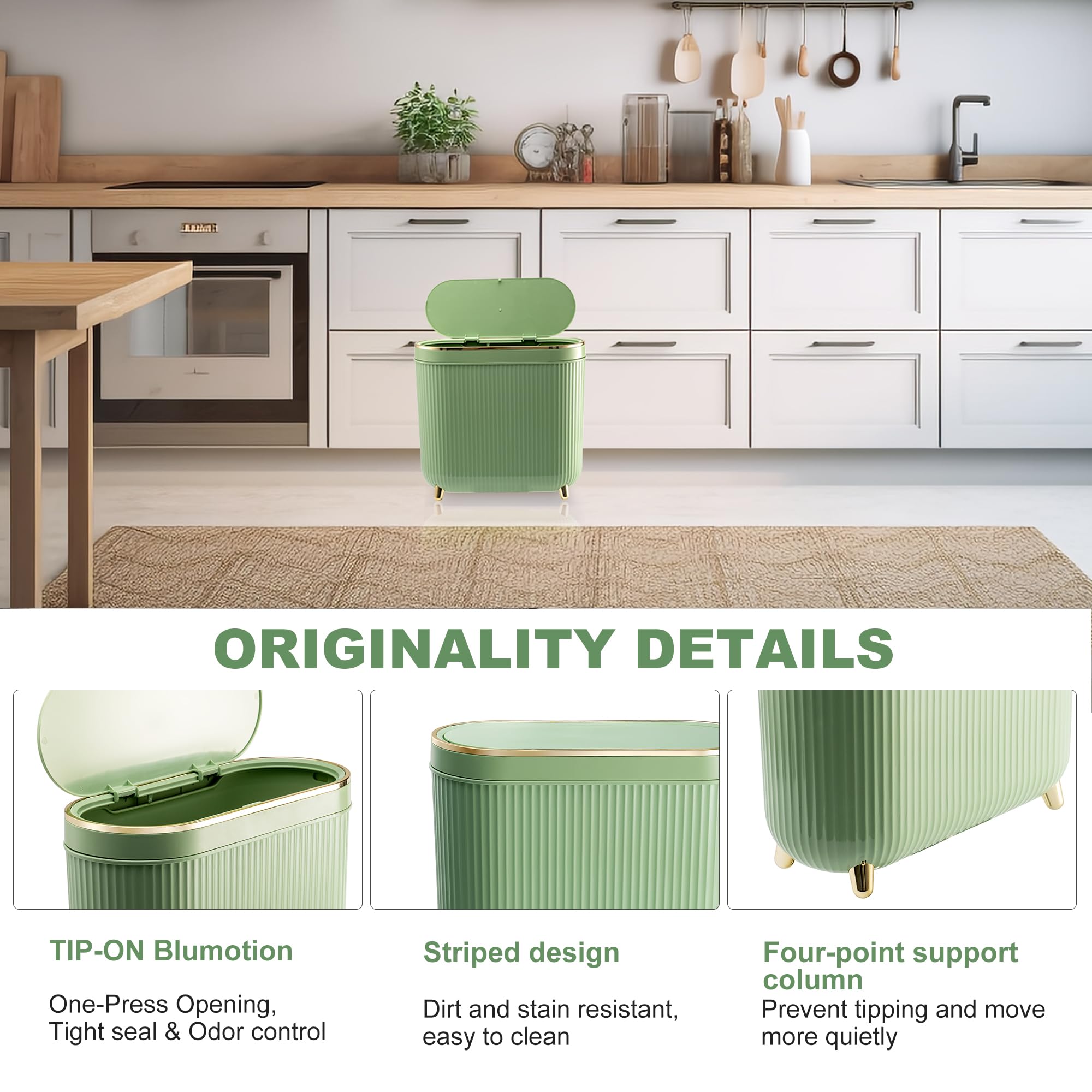 Bathroom Trash Can with Lid 3.2 Gallon Narrow Trash Can Small Plastic Trash Bin 12 Liter with Press Type Lid for Bedroom Bathroom