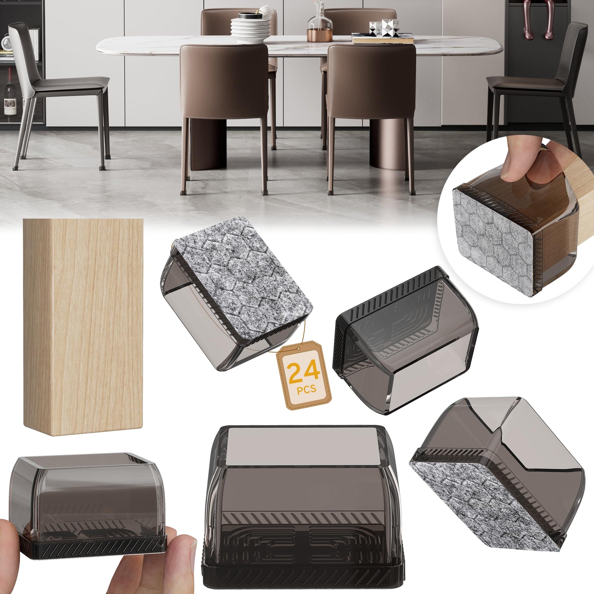 24PCS Rectangular Chair Leg Floor Protectors (24 Count)