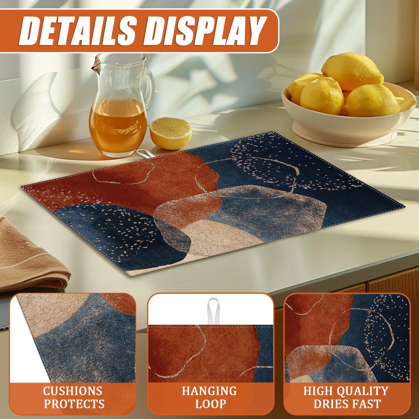 Abstract Stones Art Dish Drying Mat for Kitchen Counter Microfiber Absorbent Dish Kitchen Drying Mat Draining Reusable Washable for Dishes