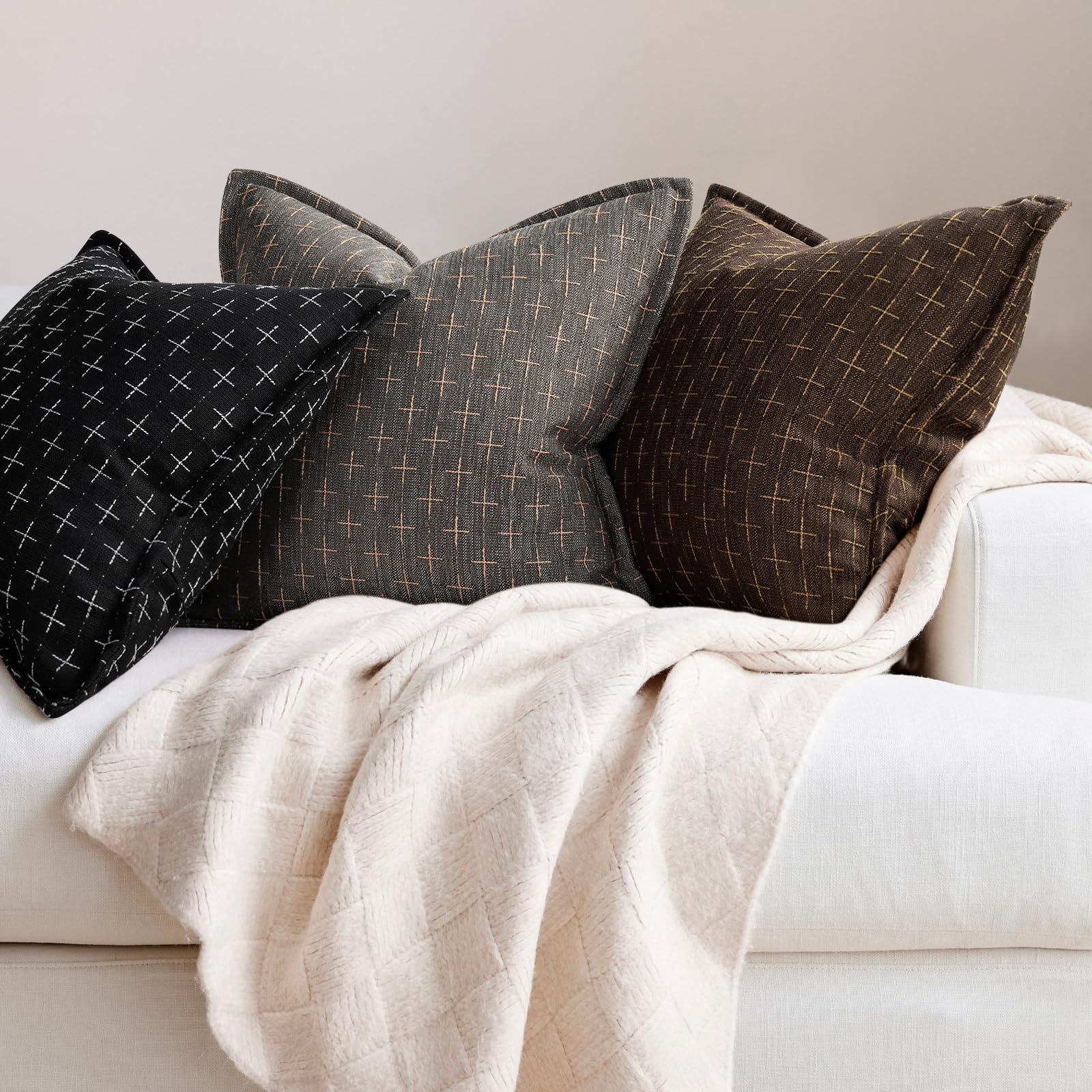 Pillow Covers 24x24 Set of 2 Soft Polyester Textured Pillow Covers with Stylish Flange Edge Cozy Farmhouse Throw Pillows for Couch Bed Sofa Living Room (2 Count)