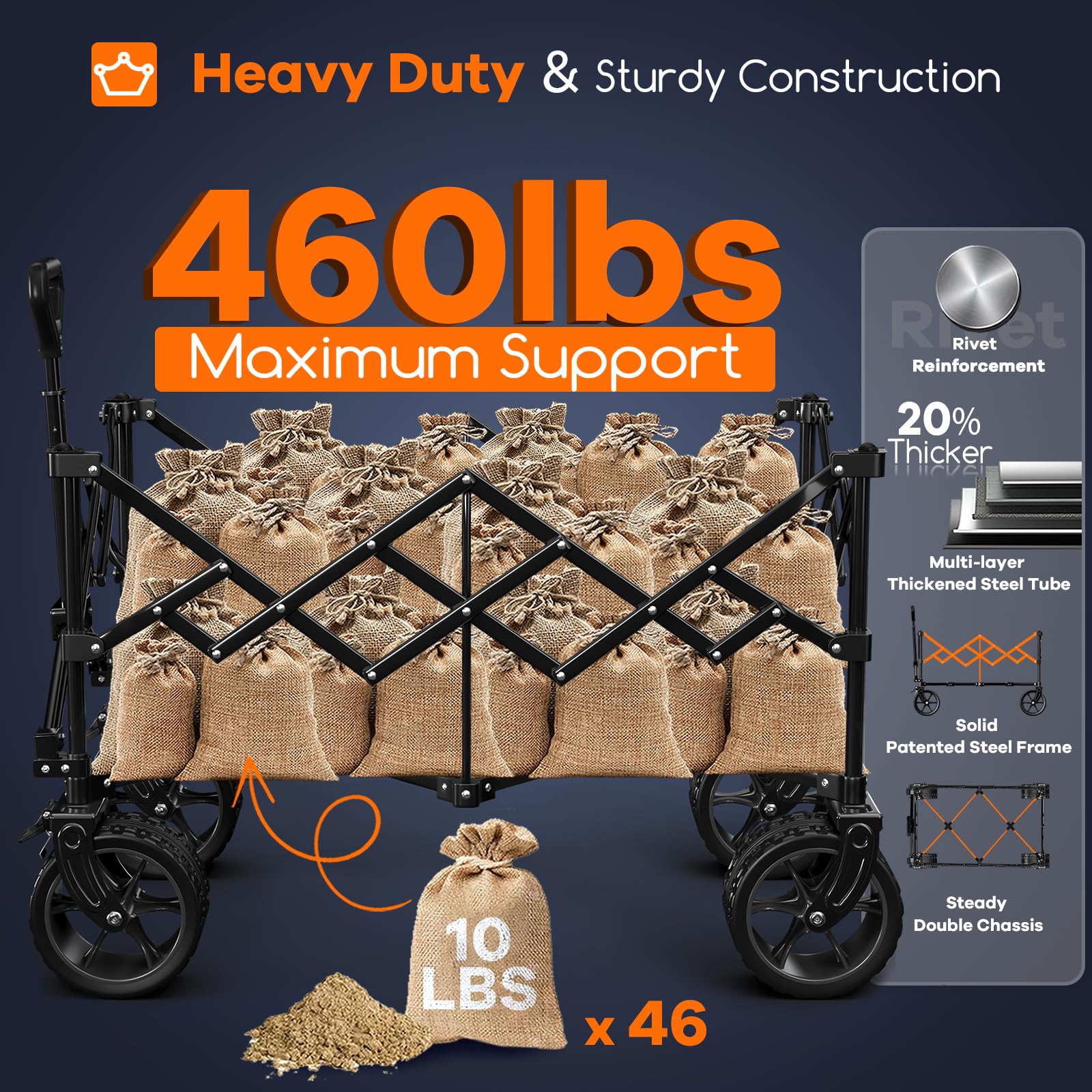 220L Foldable Beach Wagon Cart with Big Wheels