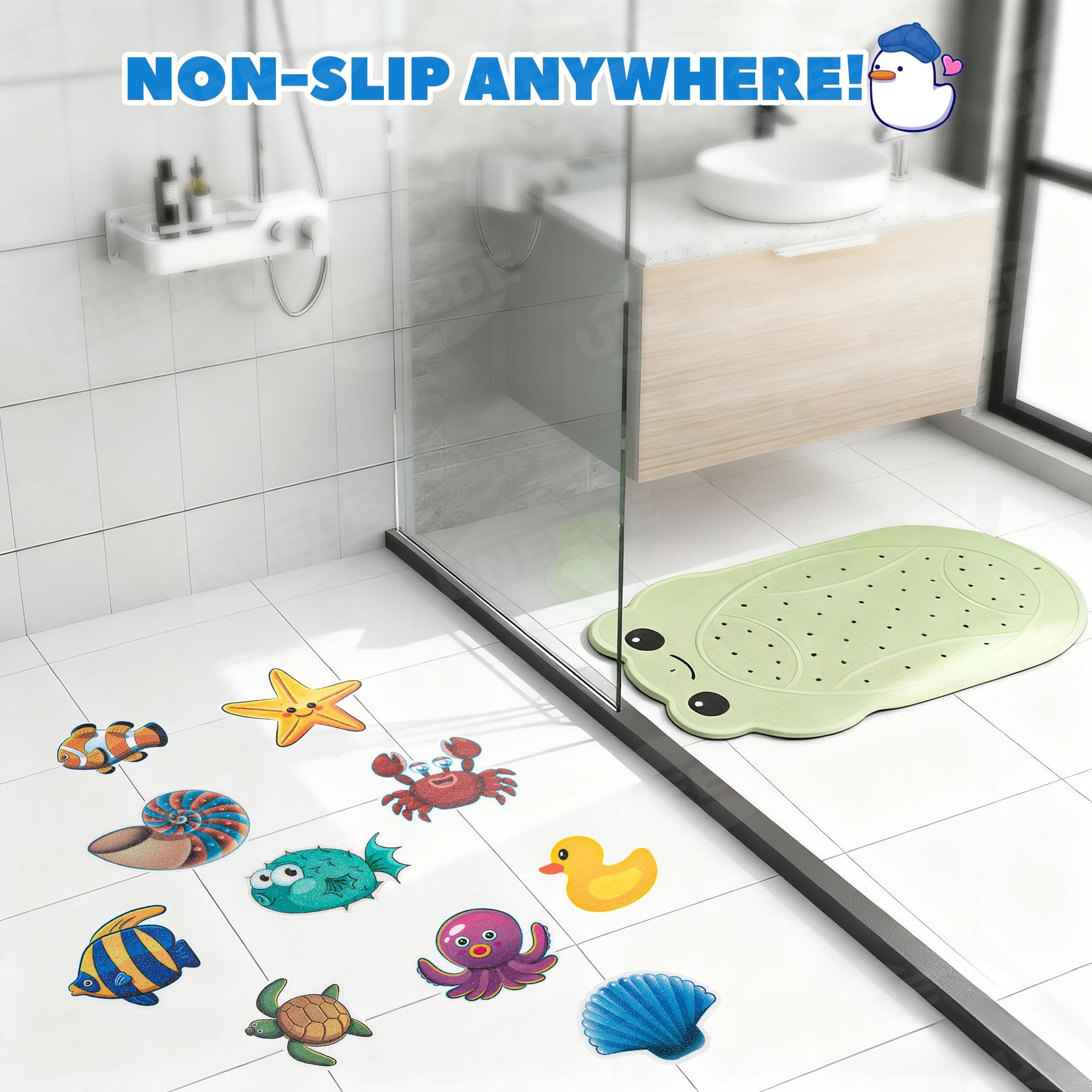 Kids Bathtub Mat Non Slip with 24PCS Bathtub Stickers for Toddlers