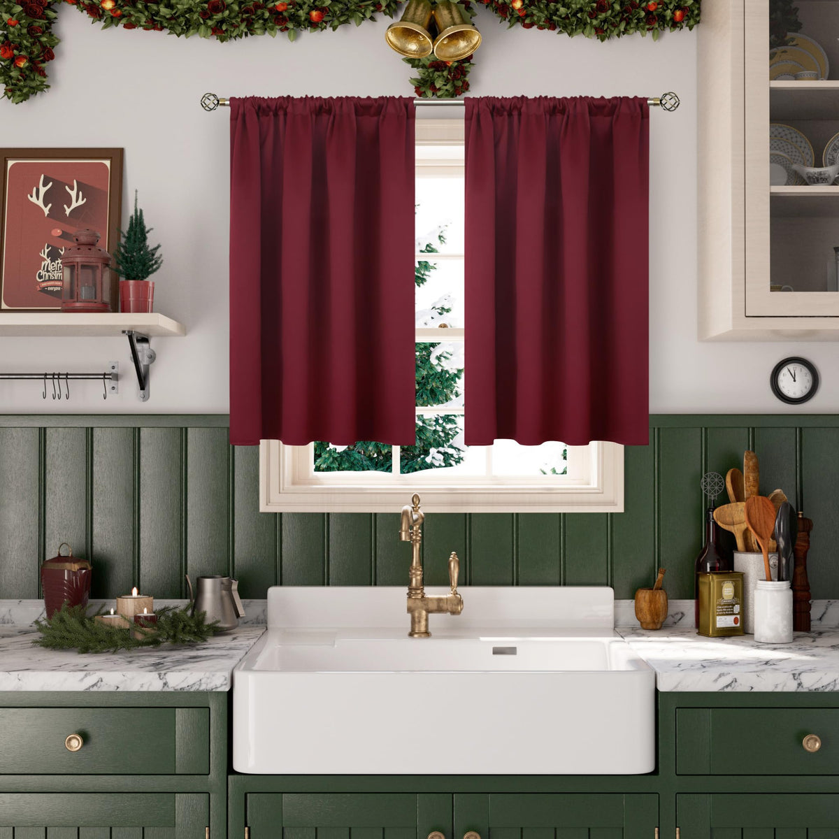 Short Burgundy Blackout Curtains 40 Inches Length (2 Count)
