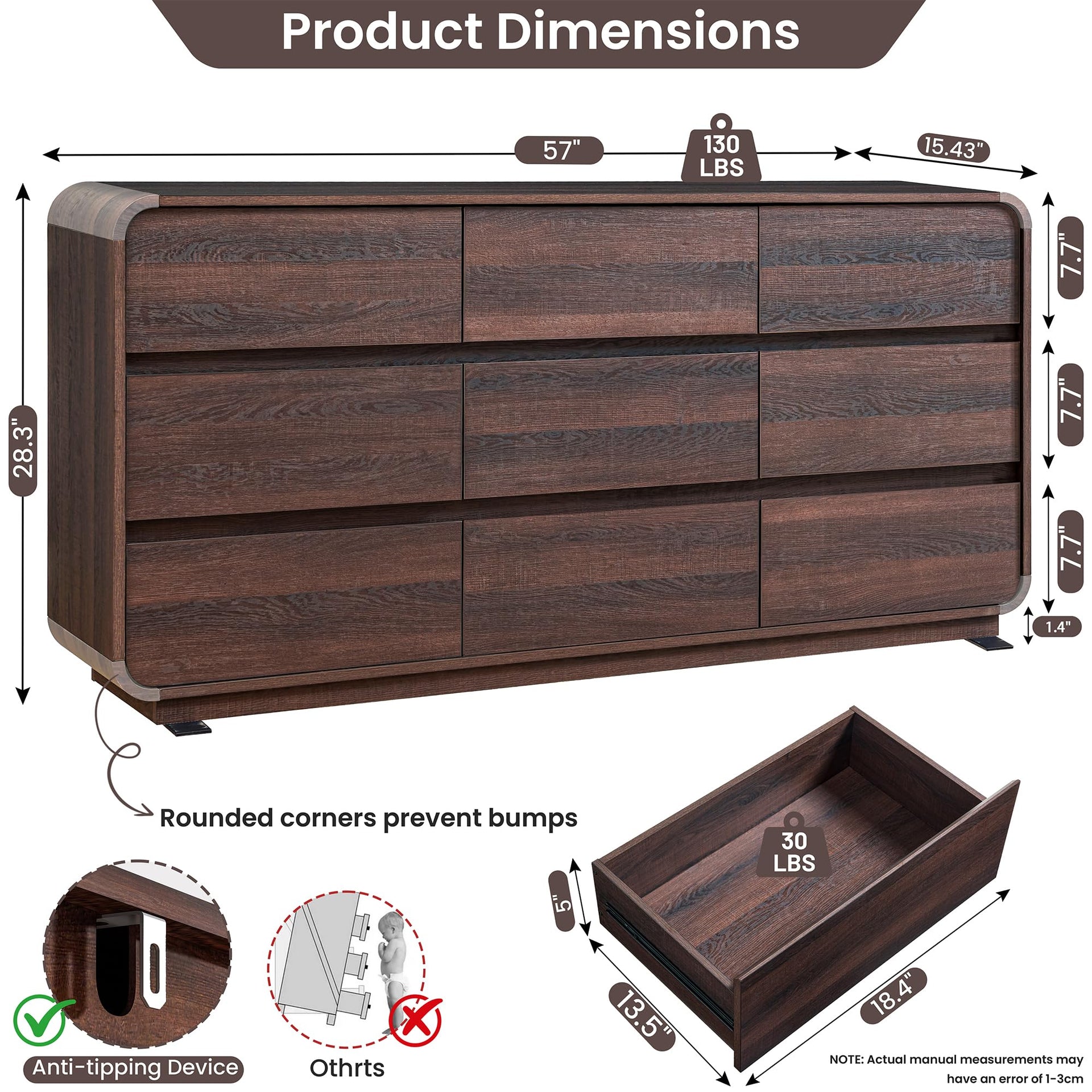 9 Drawer Double Dresser for Bedroom
