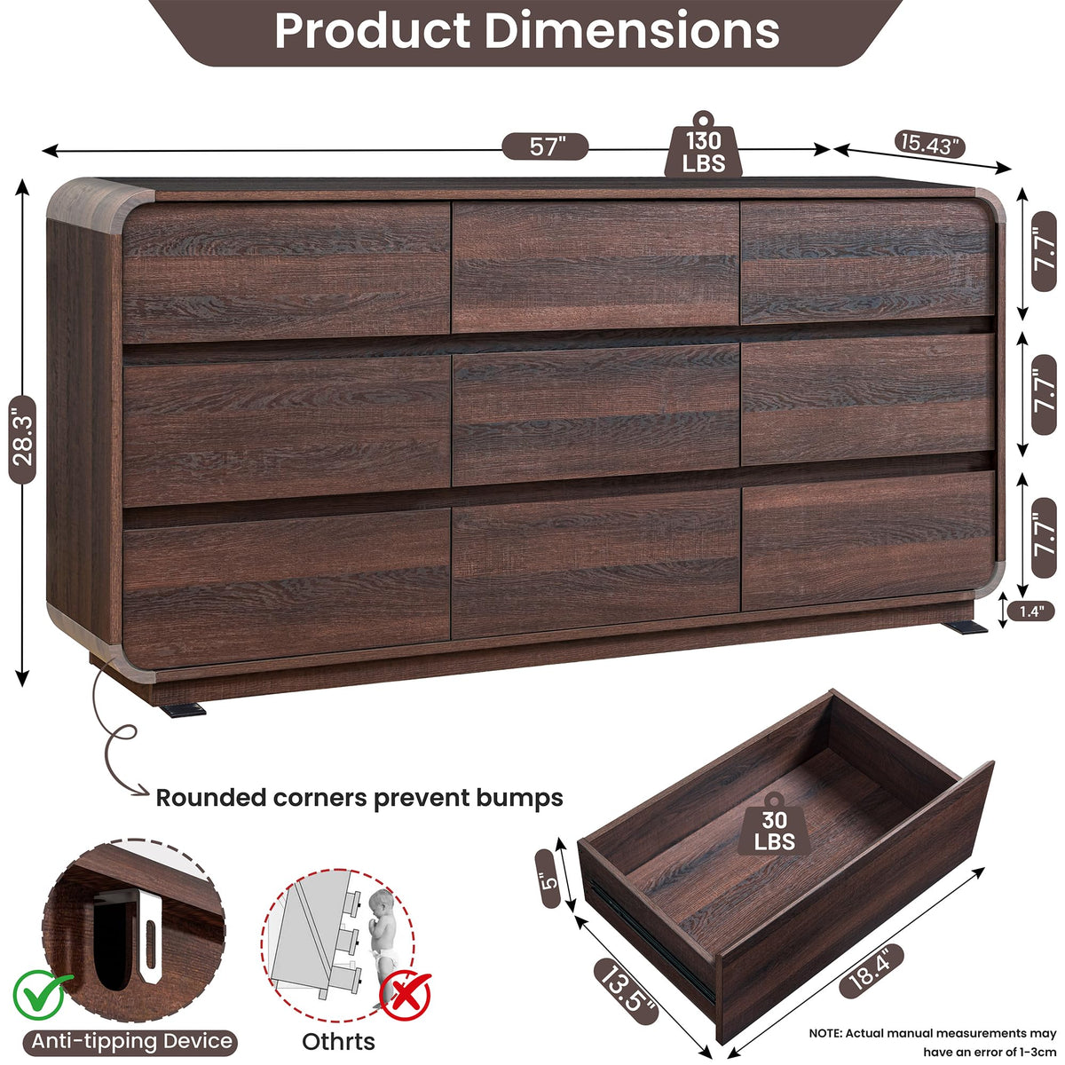 9 Drawer Double Dresser for Bedroom
