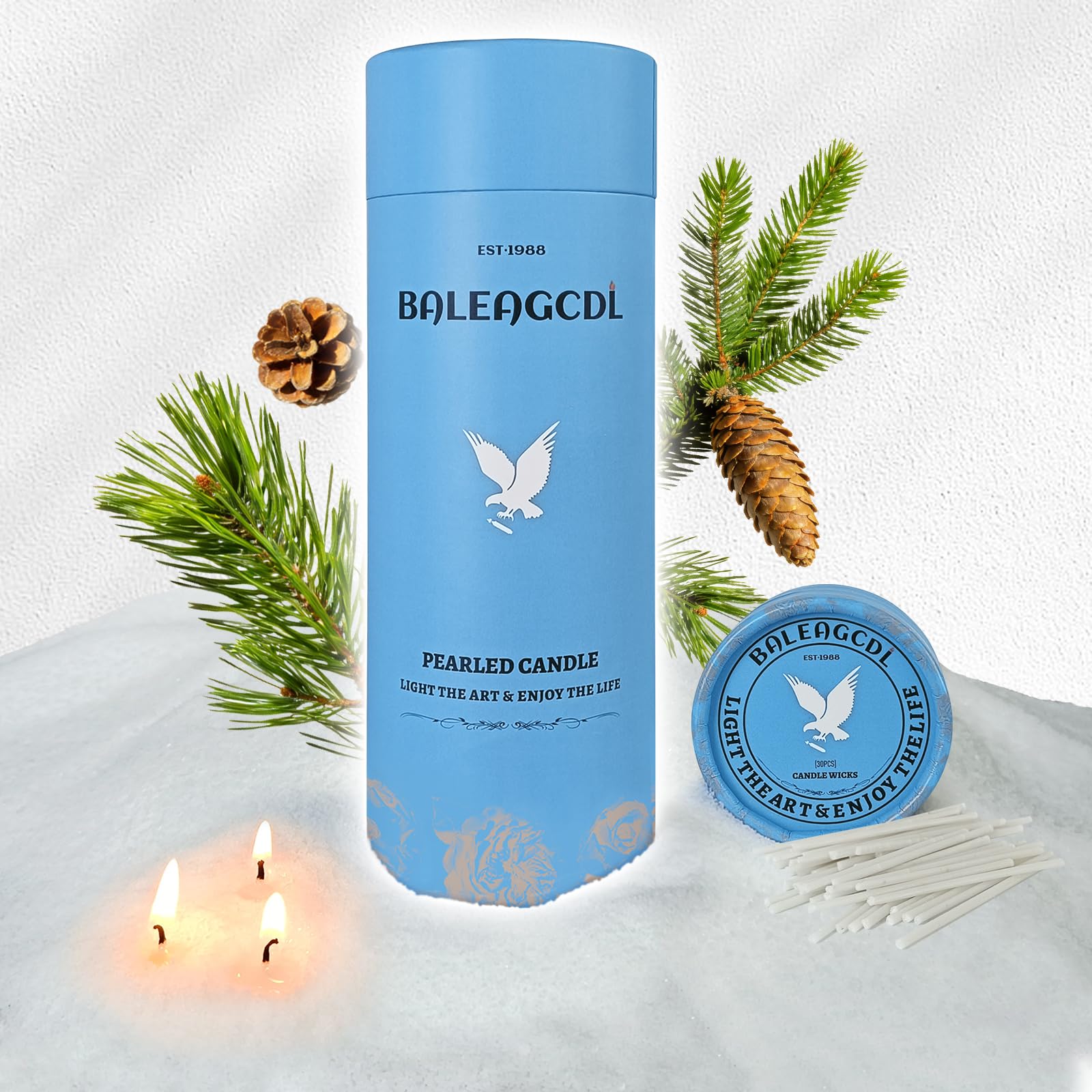 Pine Branches Scented White Pearled Candle 18oz Luxury Sand Candle Granulated Wax (18 Ounce)