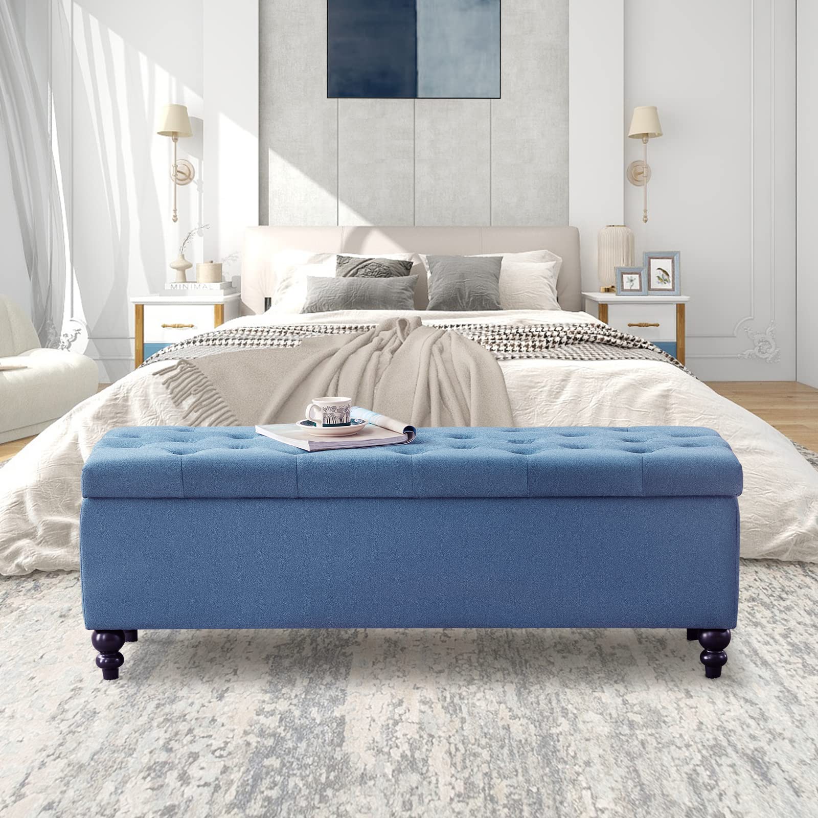 Storage Ottoman 50.2 Inches Upholstered Fabric Storage Ottoman Bench