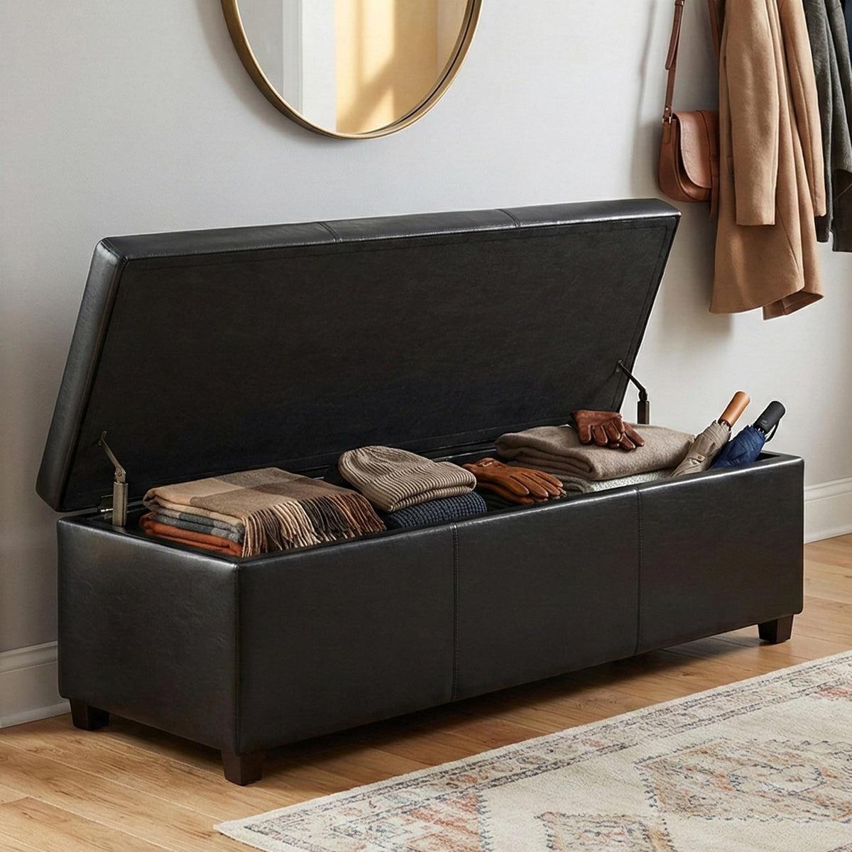Castleford 48" Wide Linen Look Fabric Storage Ottoman in Grey