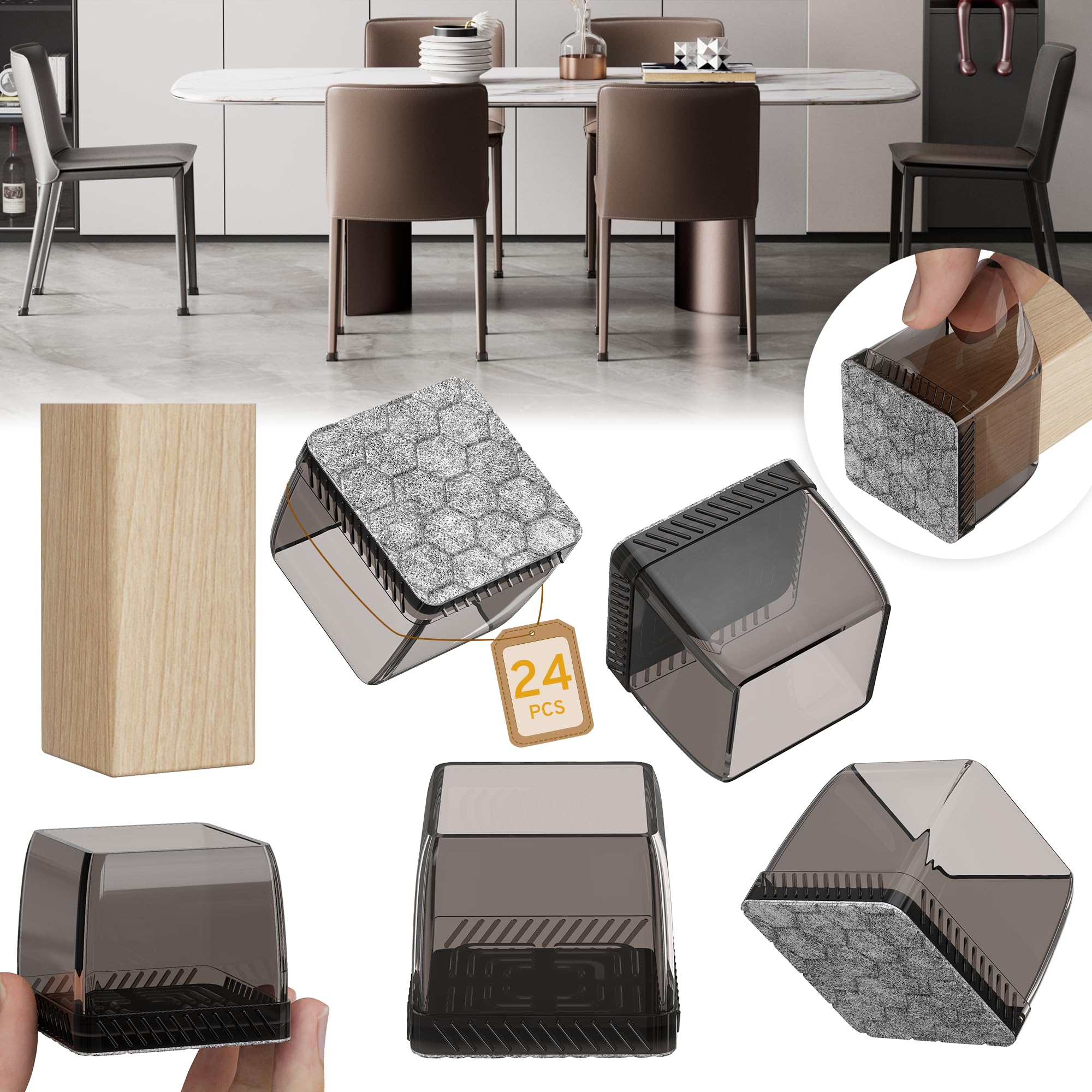 24PCS Square Chair Leg Floor Protectors (24 Count)