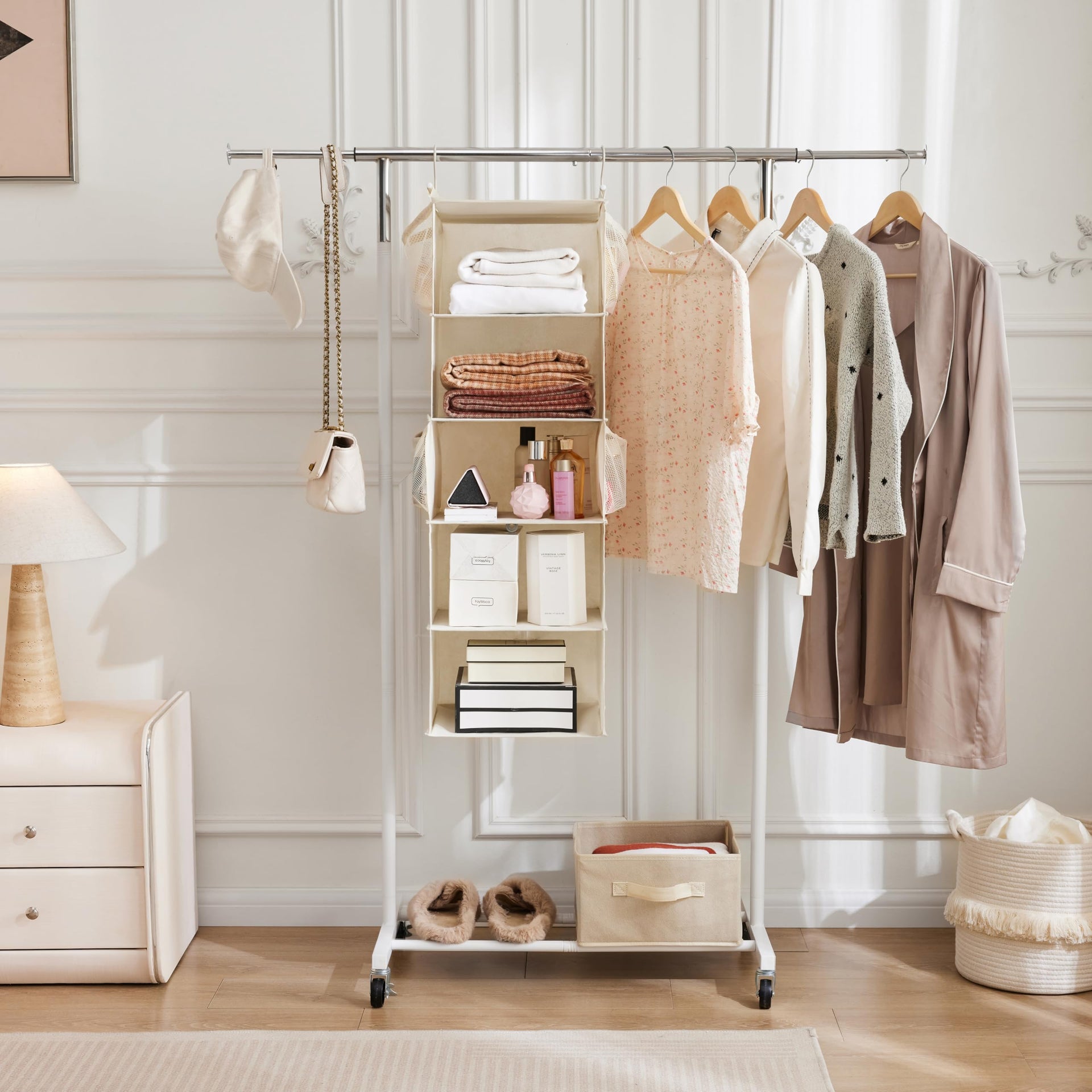 5 Tier Hanging Closet Organizer with 4 Side Pockets