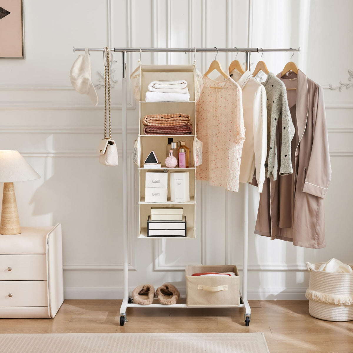 5 Tier Hanging Closet Organizer with 4 Side Pockets