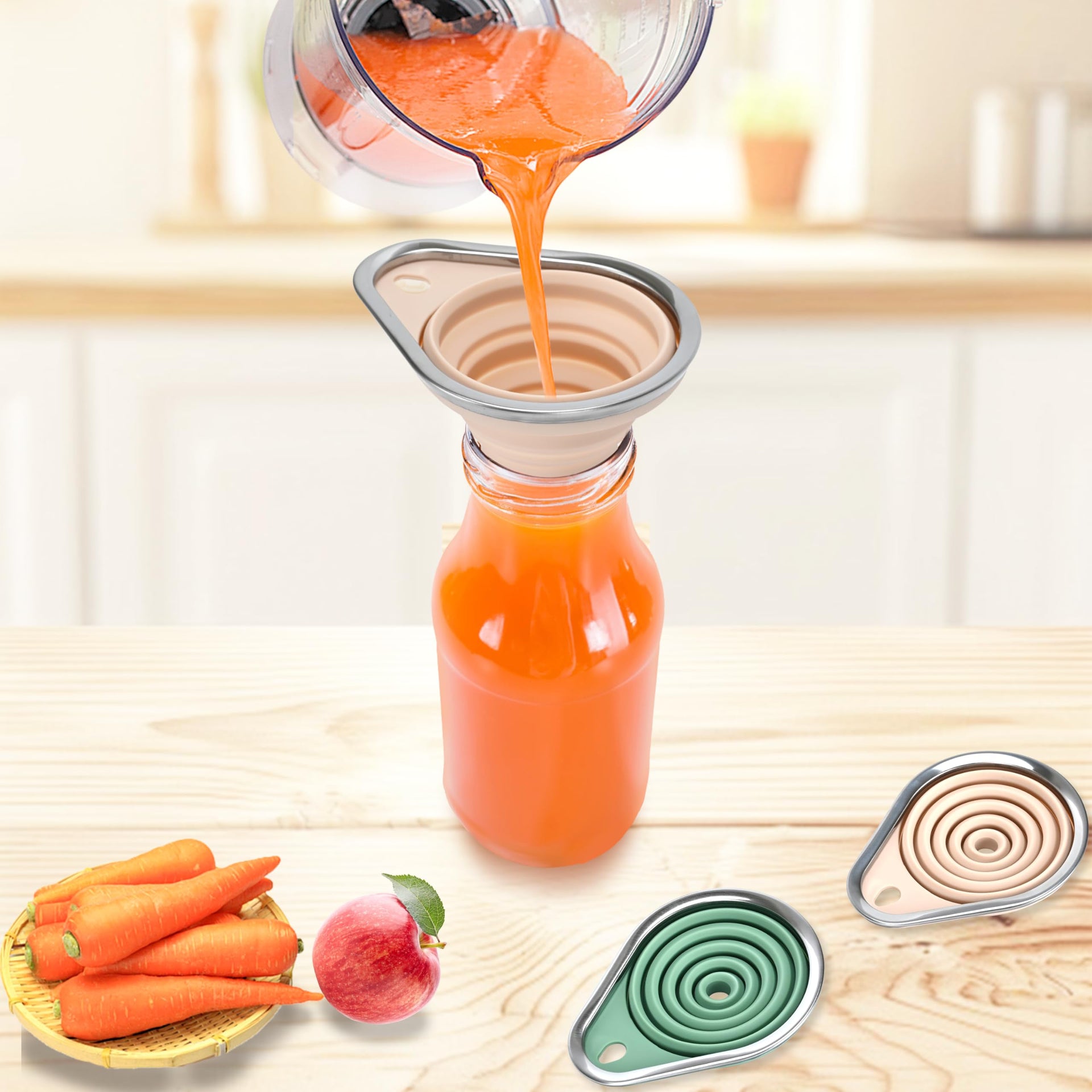 Stainless Steel Rim Small Silicone Collapsible Funnel Set (2 Count)