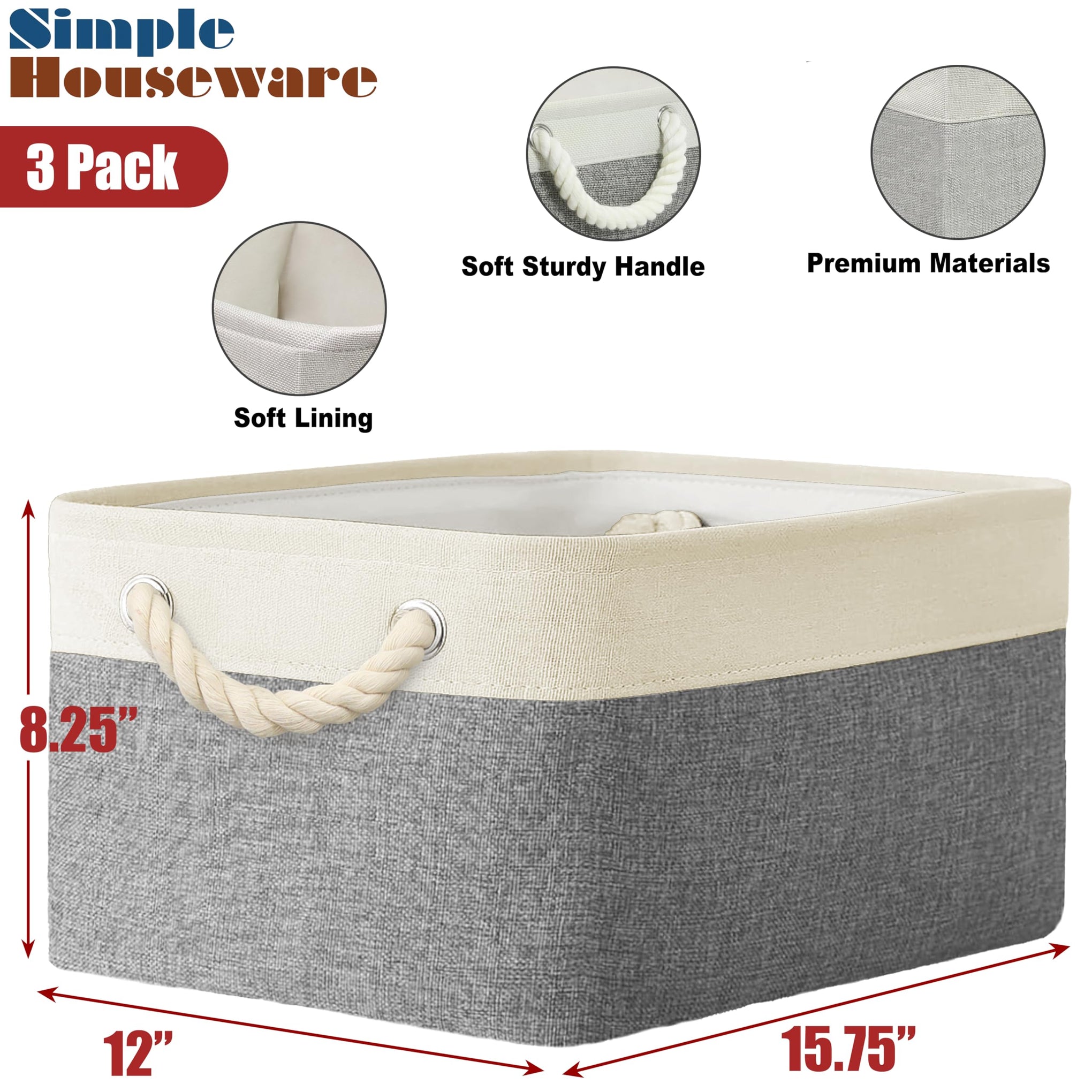 15.7" x 12" Wide & Low Fabric Storage Bin (3 Count)