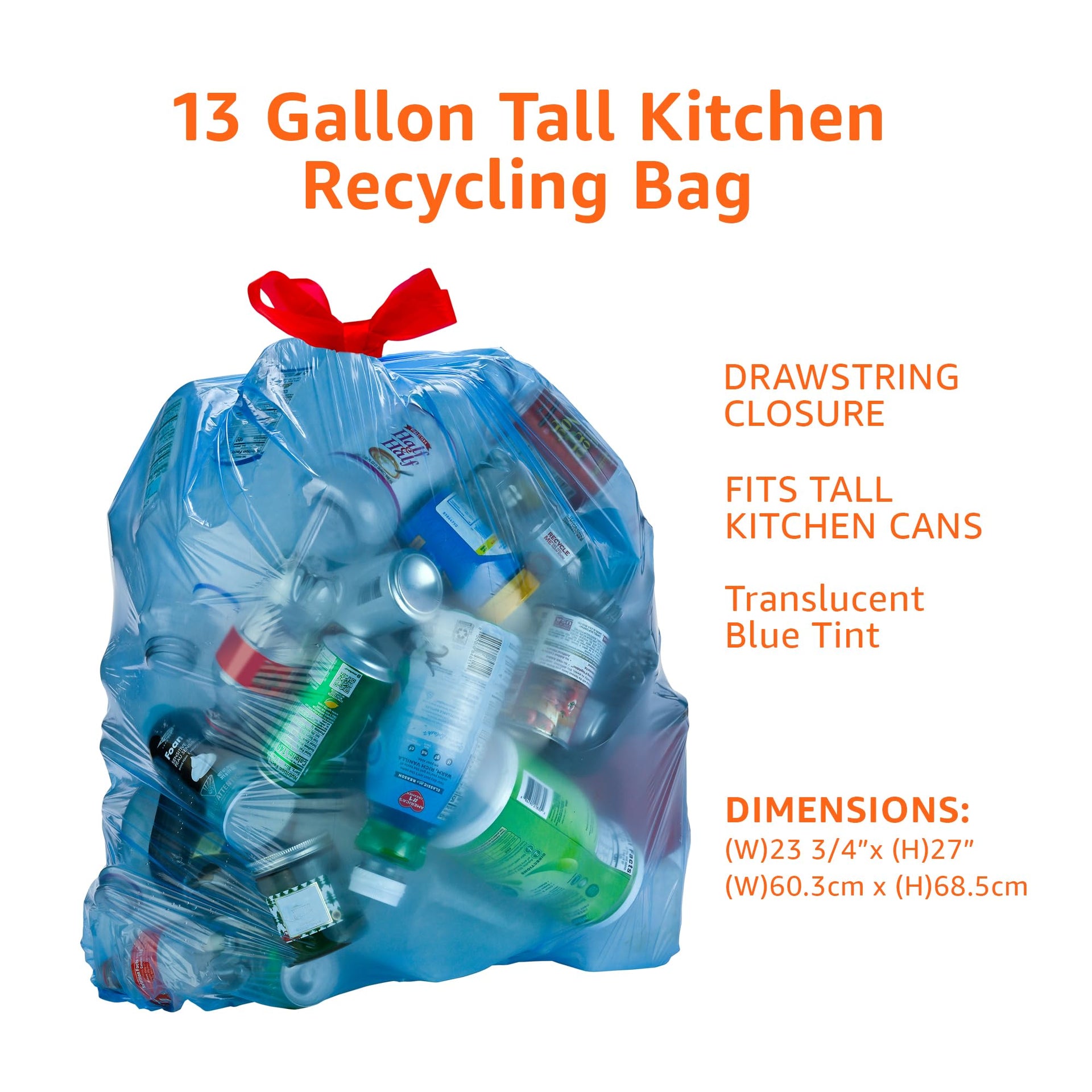 Blue Recycling Drawstring Trash Bags (60 Count)