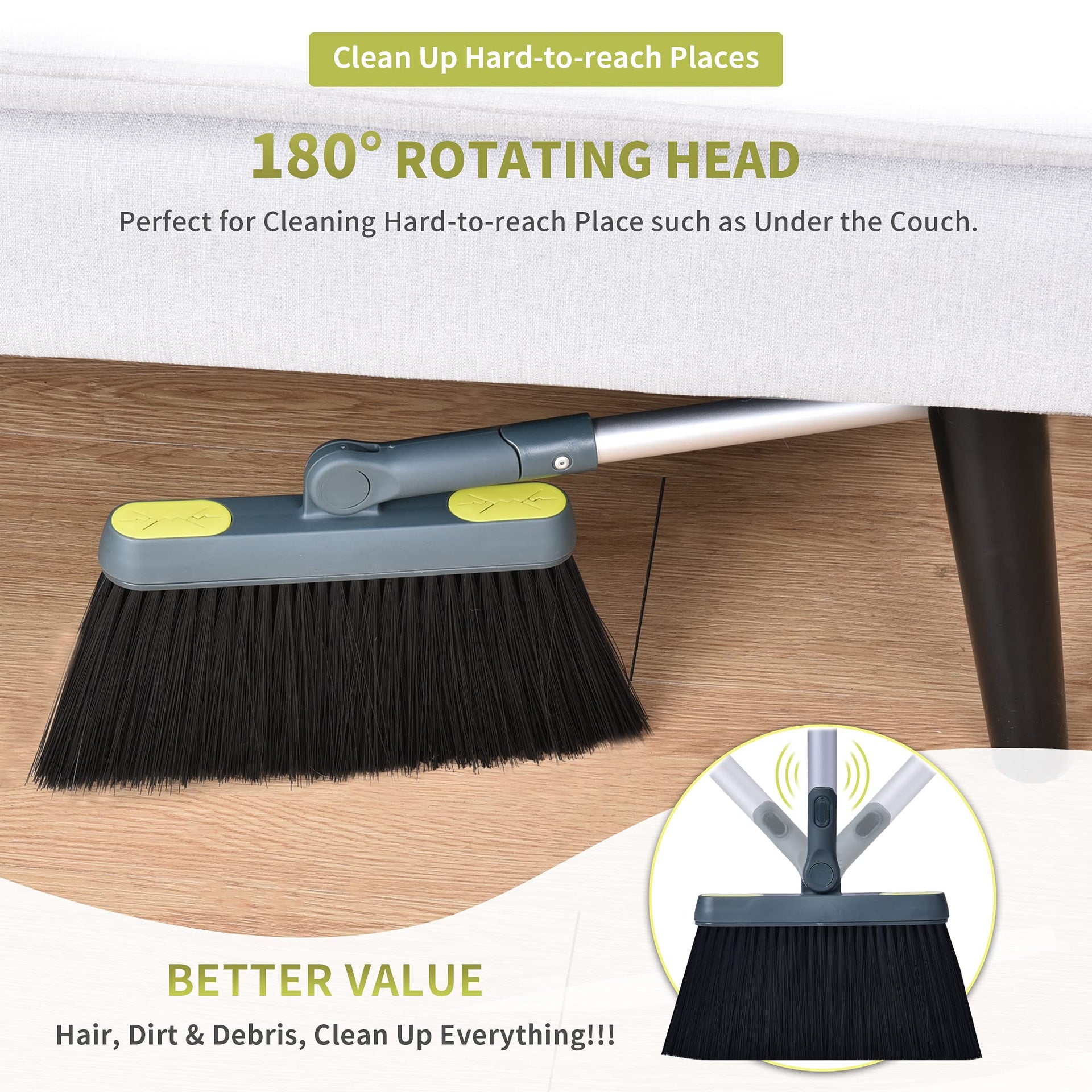 Broom and Dustpan Set for Home with 54" Long Handle