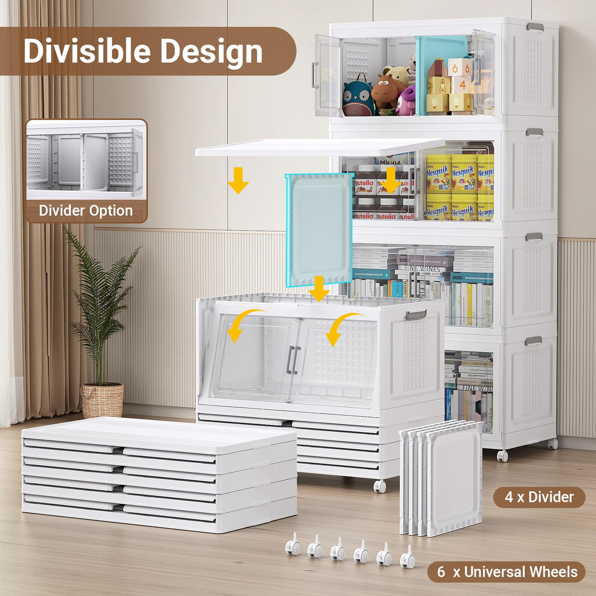 150Gal XL Stackable Storage Bins Foldable Box Cabinet for Home 3Pack White (3 Count)