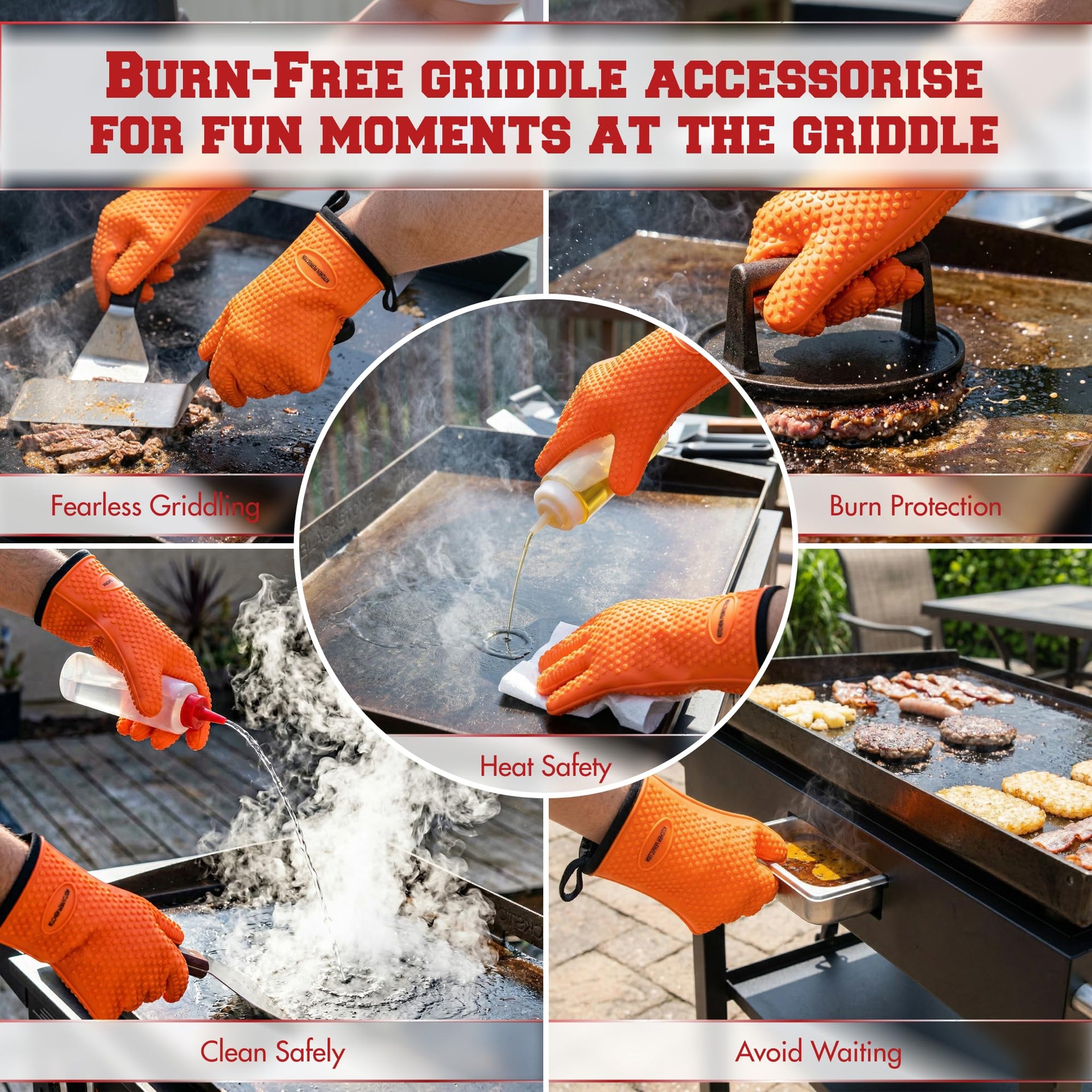 Silicone Griddle Grill Gloves Heat Resistant Oven Mitts