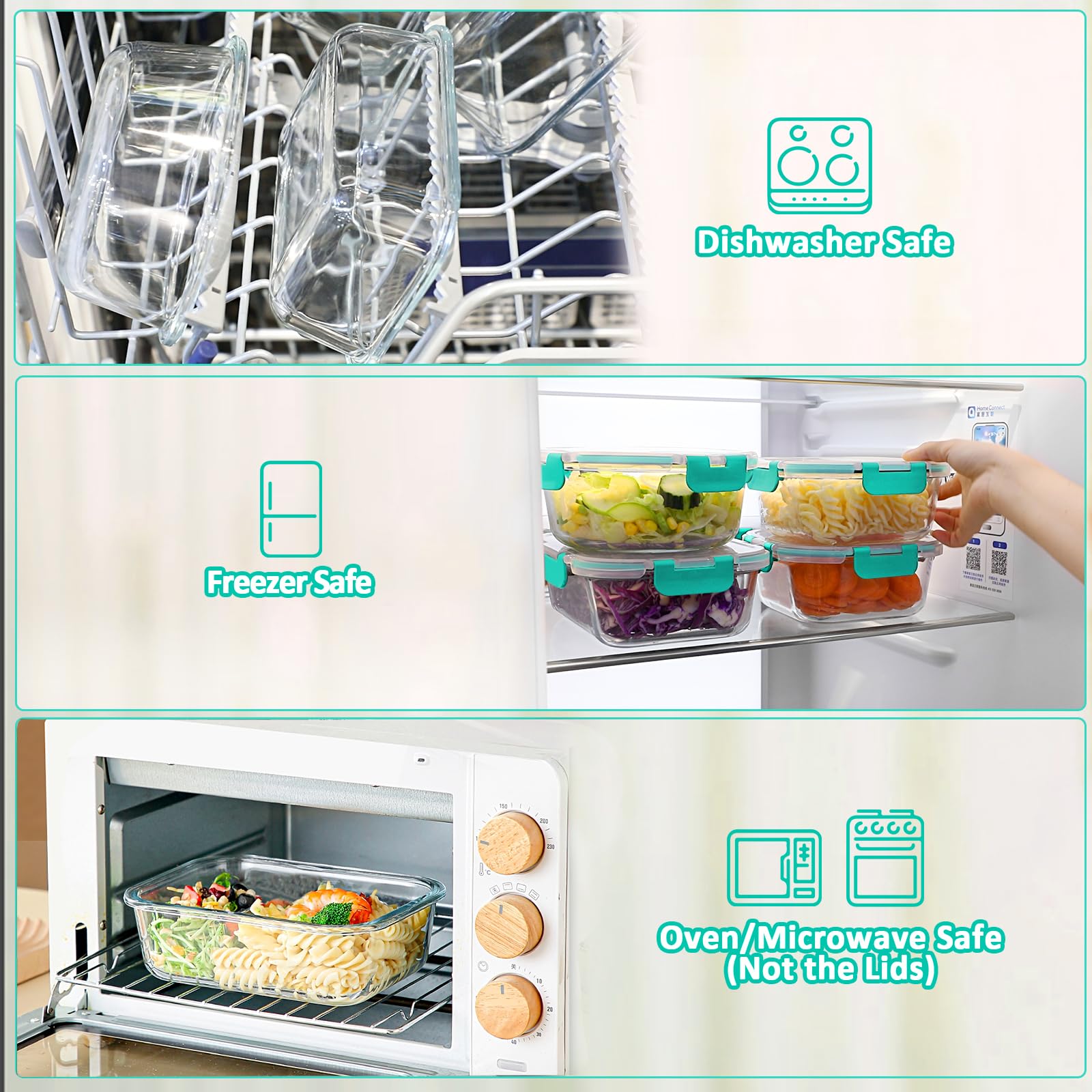 80 oz & 36 oz Extra Large Glass Food Storage Containers with Lids (4 Count)