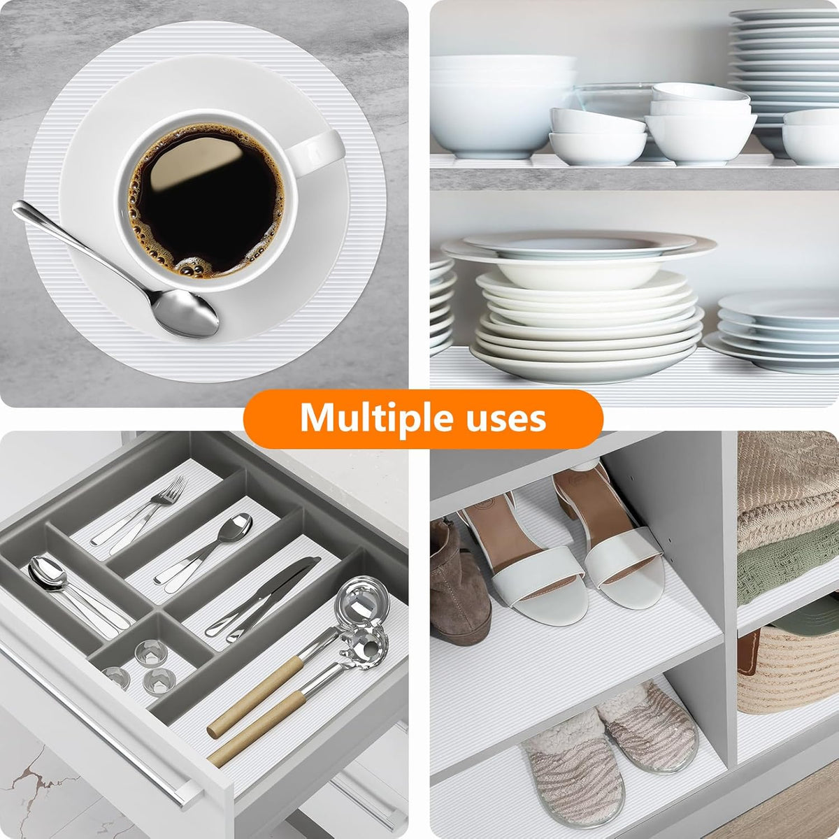 Shelf Liners for Kitchen Cabinets Drawer Liner Non Adhesive Cupboard Mat EVA Material Waterproof Refrigerator Mats Washable Fridge Liner for Cupboard and Desks Liner White 23.6 x 236.2 Inches