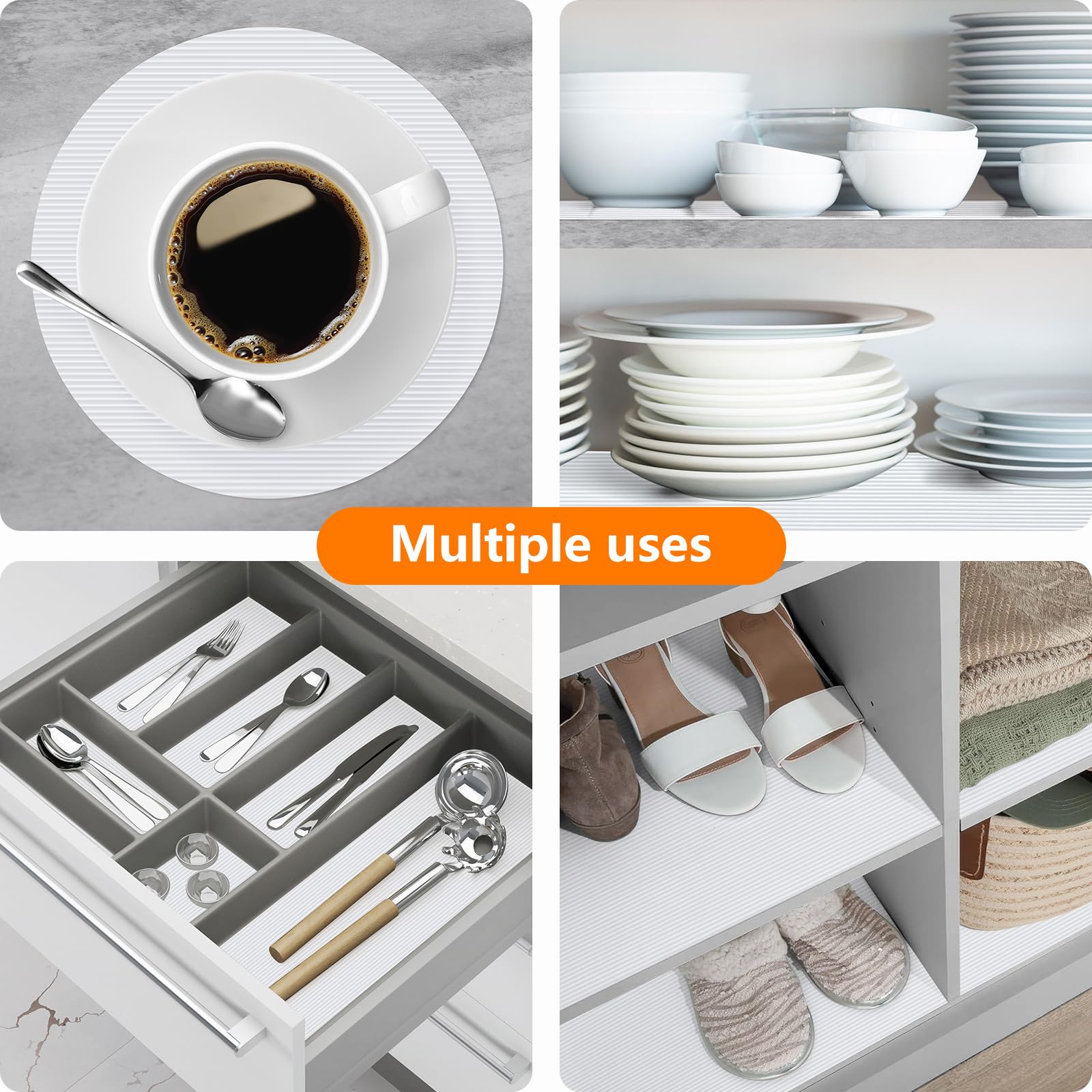 Shelf Liners for Kitchen Cabinets Drawer Liner Non Adhesive Cupboard Mat EVA Material Waterproof Refrigerator Mats Washable Fridge Liner for Cupboard and Desks Liner White 11.8 x 59 Inches (696.2 sq in)