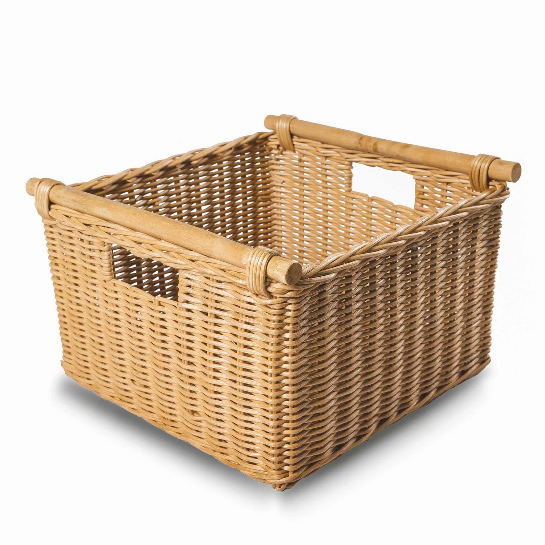 Deep Pole Handle Wicker Storage Basket L