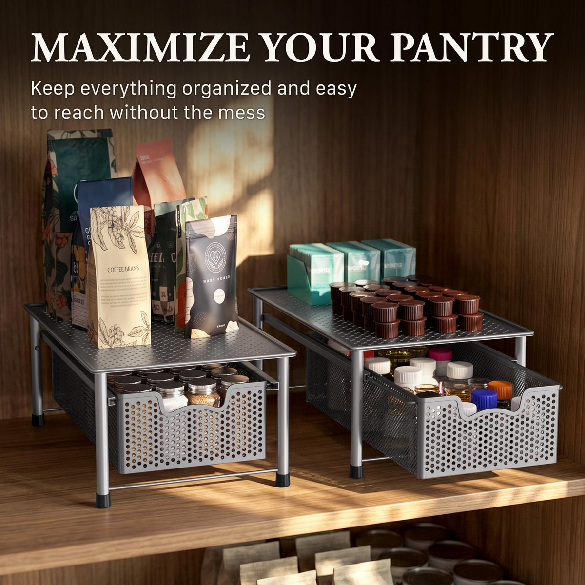 Stackable Cabinet Basket Drawer Organizer